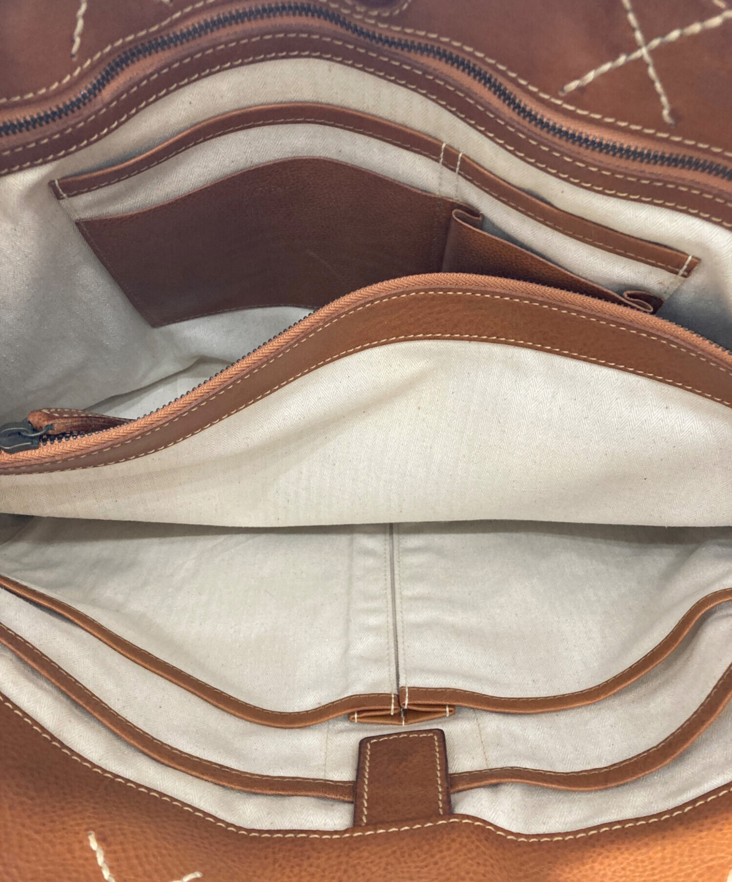 中古・古着通販】genten (ゲンテン) レザーハンドバッグ ブラウン