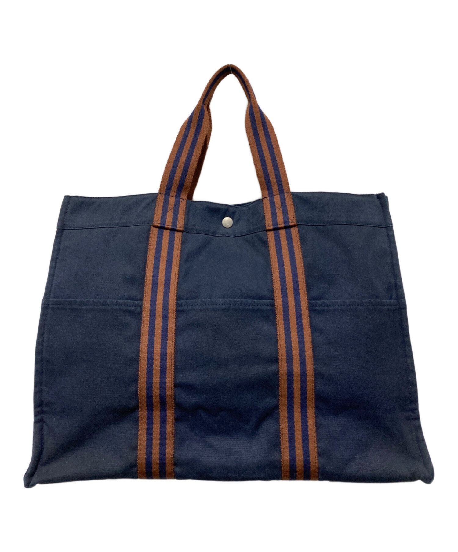 エルメス　ネイビー キャンバス トートバッグ 中古・古着通販】HERMES (エルメス) キャンバストートバッグ ネイビー