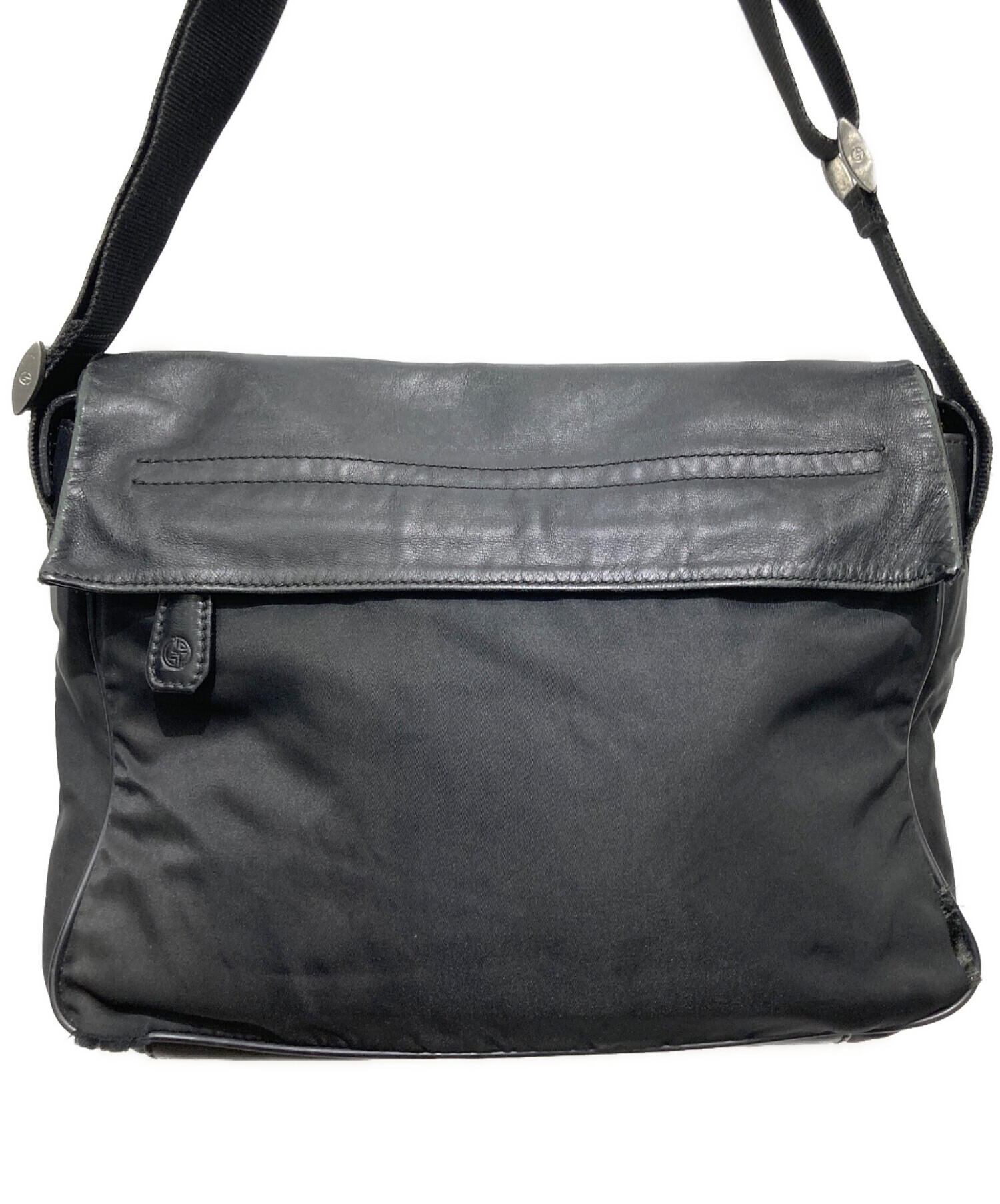 【美品】ジョルジオアルマーニ　ブラック　レザー　メッセンジャーバッグ　ショルダー 中古・古着通販】GIORGIO ARMANI (ジョルジョアルマーニ