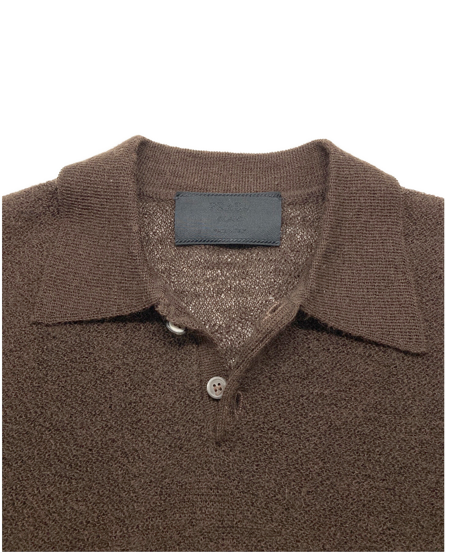 中古・古着通販】PRADA (プラダ) シアーニットポロシャツ ブラウン
