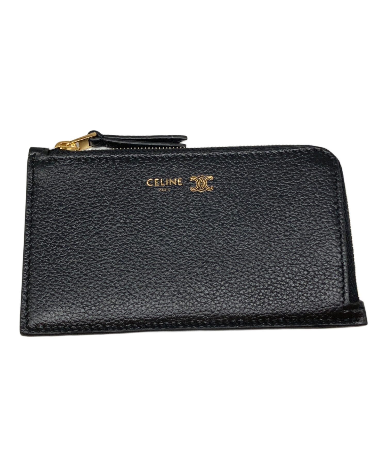 未使用 セリーヌ ジップ付きカードホルダー グレインドカーフスキン ブラック 黒 中古・古着通販】CELINE (セリーヌ) ジップ付きロングカードホルダー
