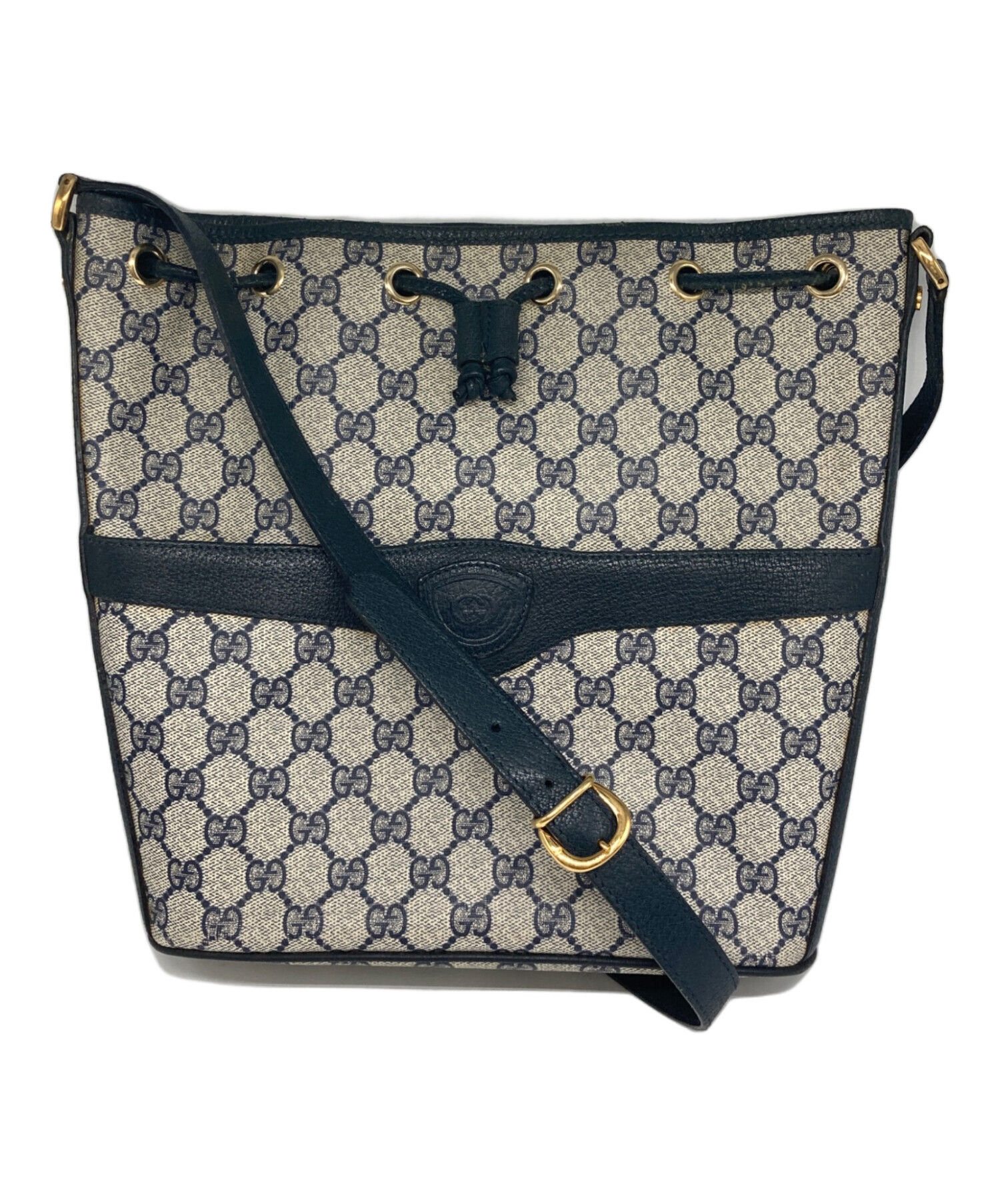 値下げ！GUCCI 巾着ショルダーバック 中古・古着通販】GUCCI (グッチ) 巾着ショルダーバッグ ネイビー