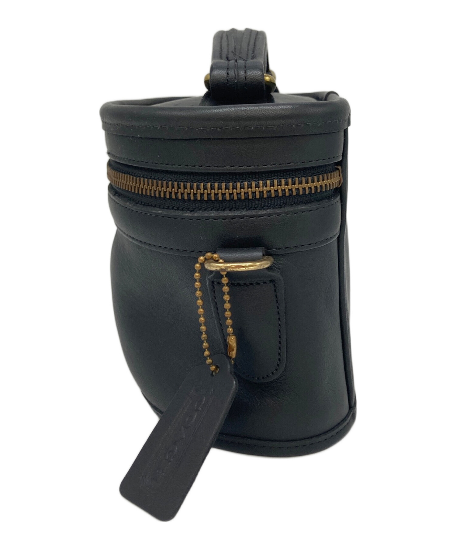 オールドコーチ バニティバッグ レザー ヴィンテージ ブラック USA 9955 中古・古着通販】COACH (コーチ) レザーバニティバッグ ブラック