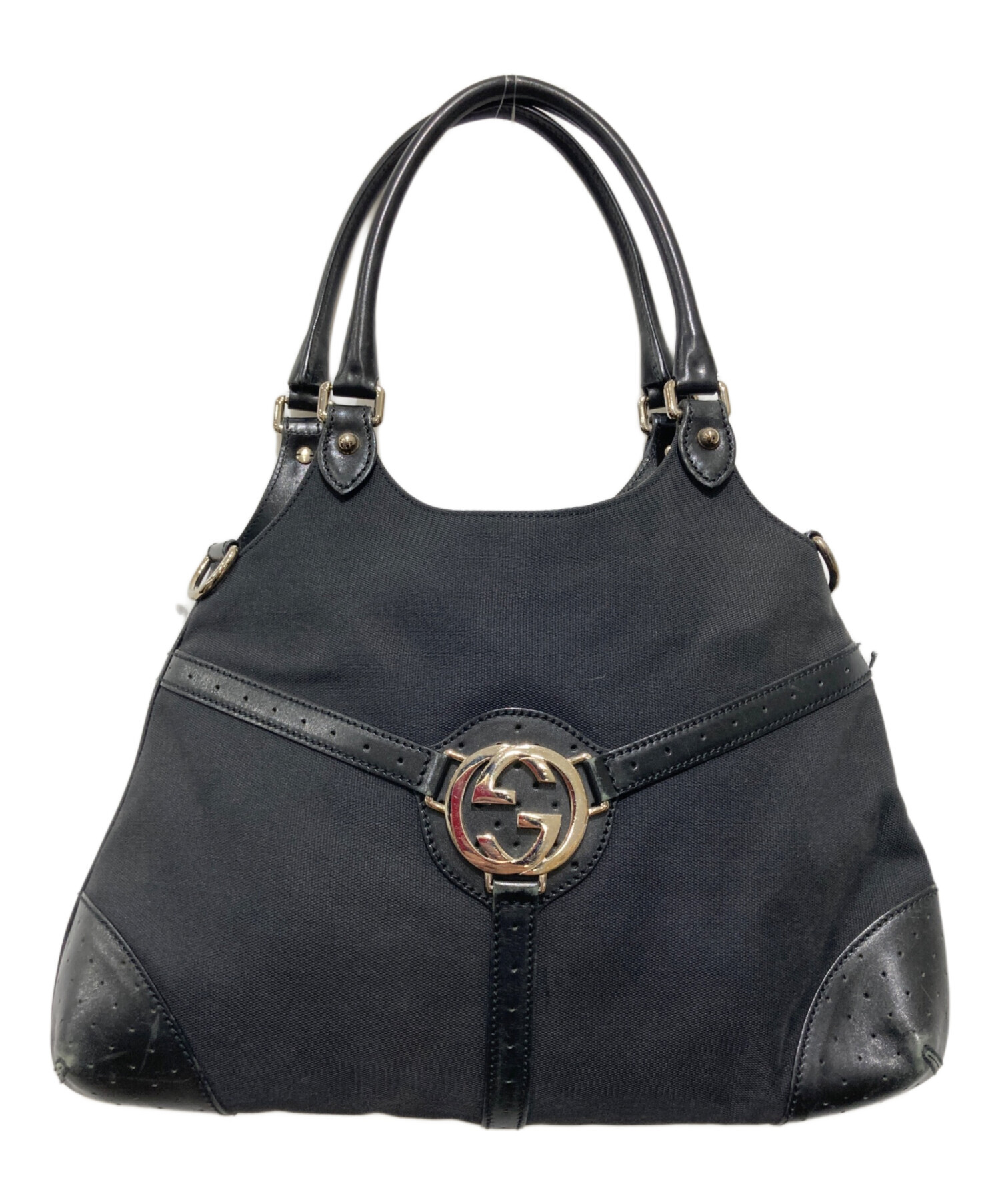 GUCCI オールドグッチ インターロッキング ブラック レザー ハンドバッグ 中古・古着通販】GUCCI (グッチ) インターロッキングG ハンドバッグ