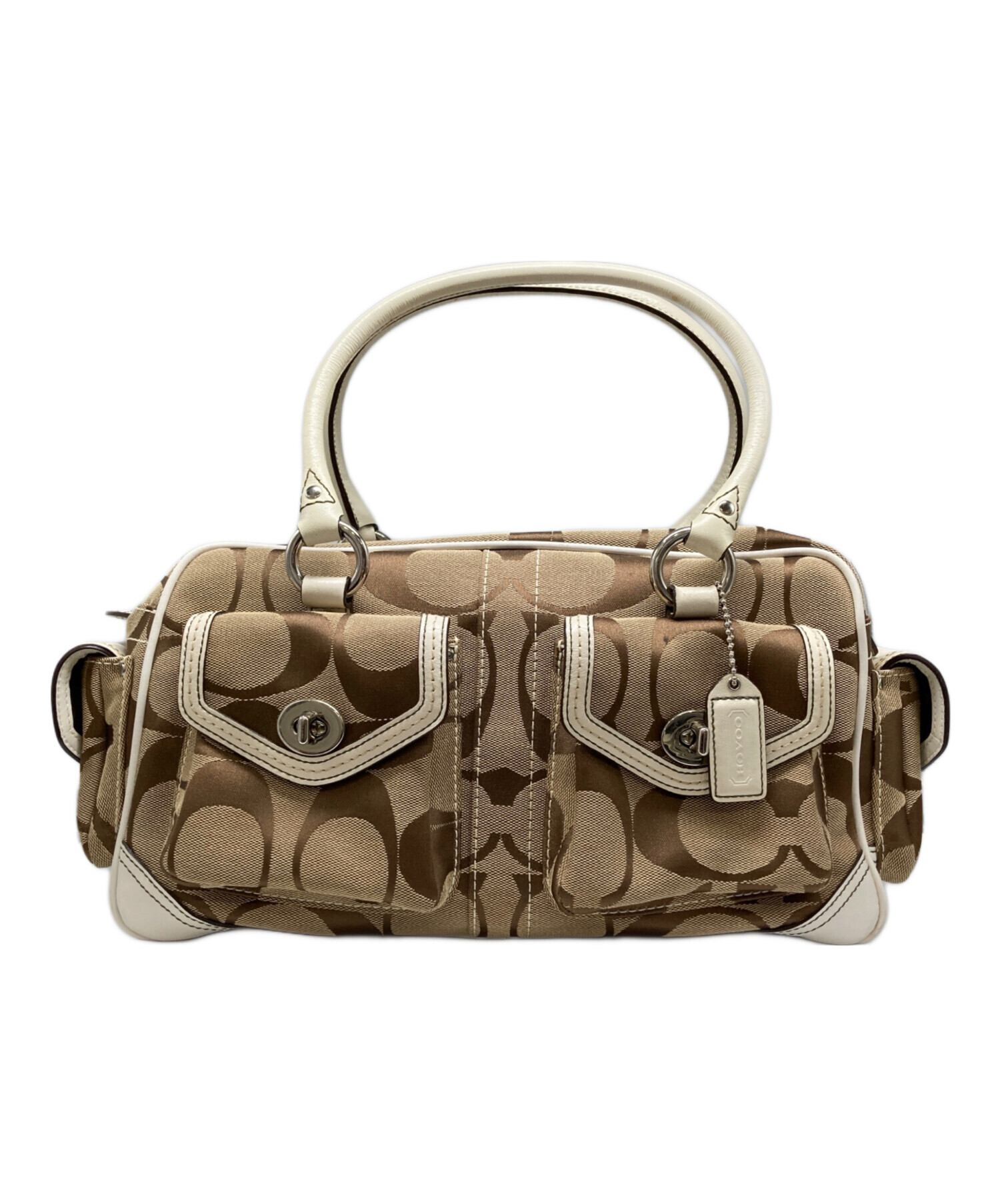 COACH シグネチャー ハンドバッグ ブラウン ホワイト 中古・古着通販】COACH (コーチ) レガシー ハンドバッグ シグネチャー