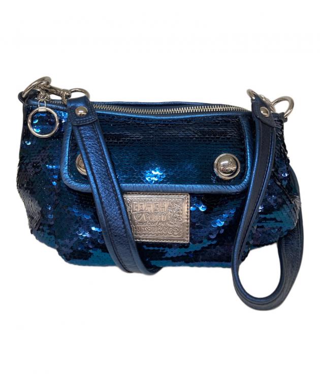 中古・古着通販】COACH (コーチ) スパンコール2WAYバッグ ブルー