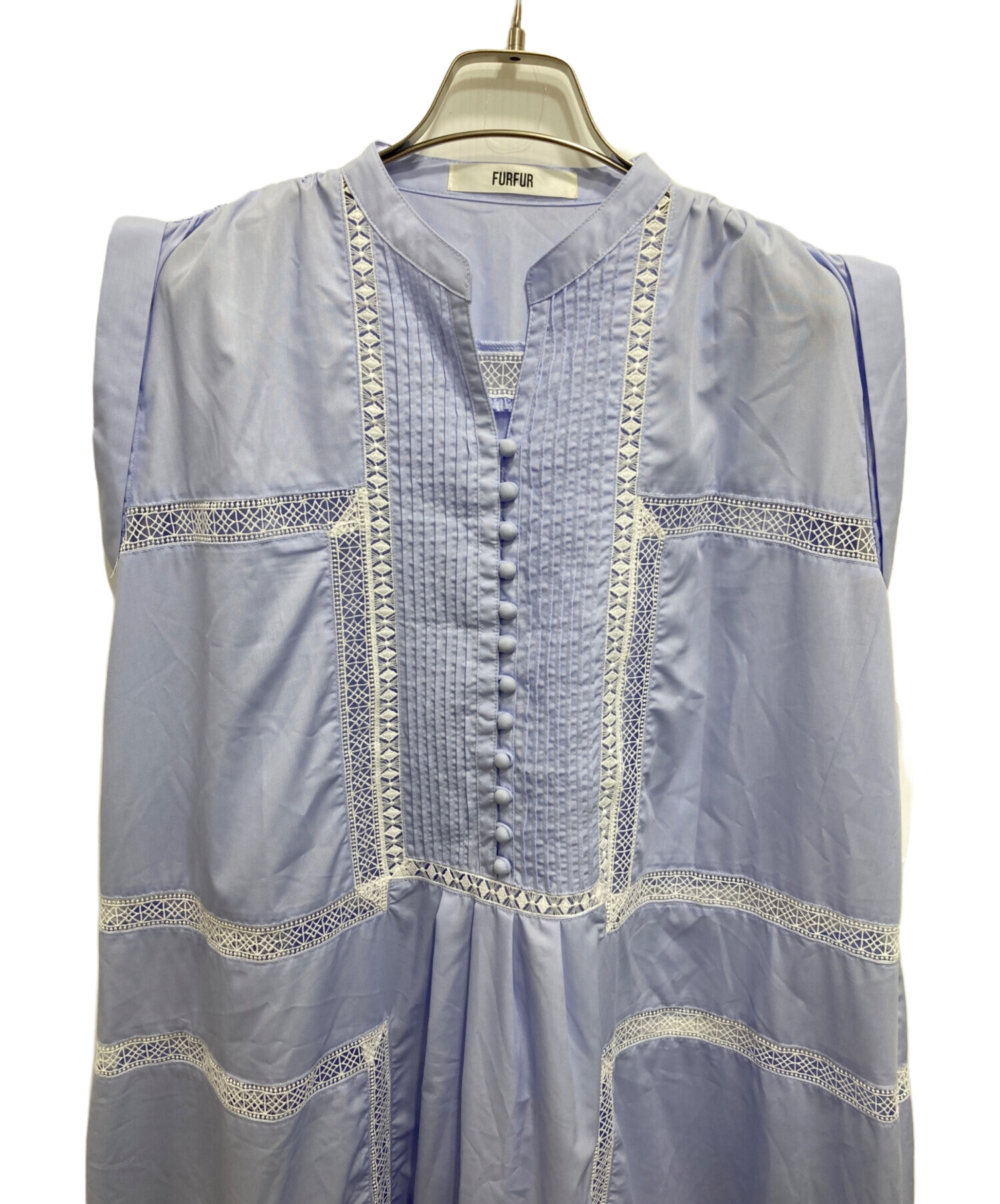 中古・古着通販】furfur (ファーファー) スカラ刺繍ワンピース ブルー