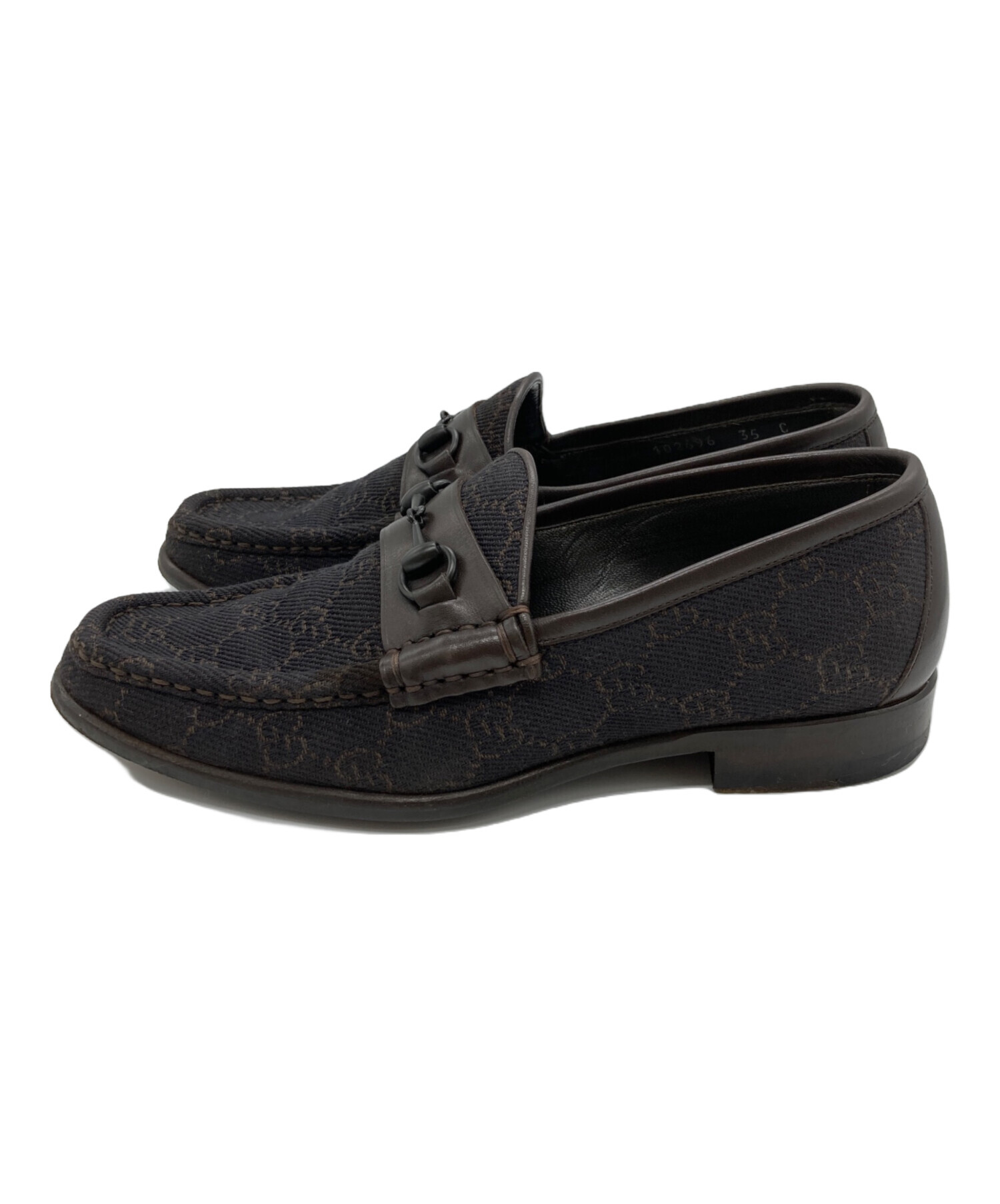 中古・古着通販】GUCCI (グッチ) GGキャンバスホースビットローファー 