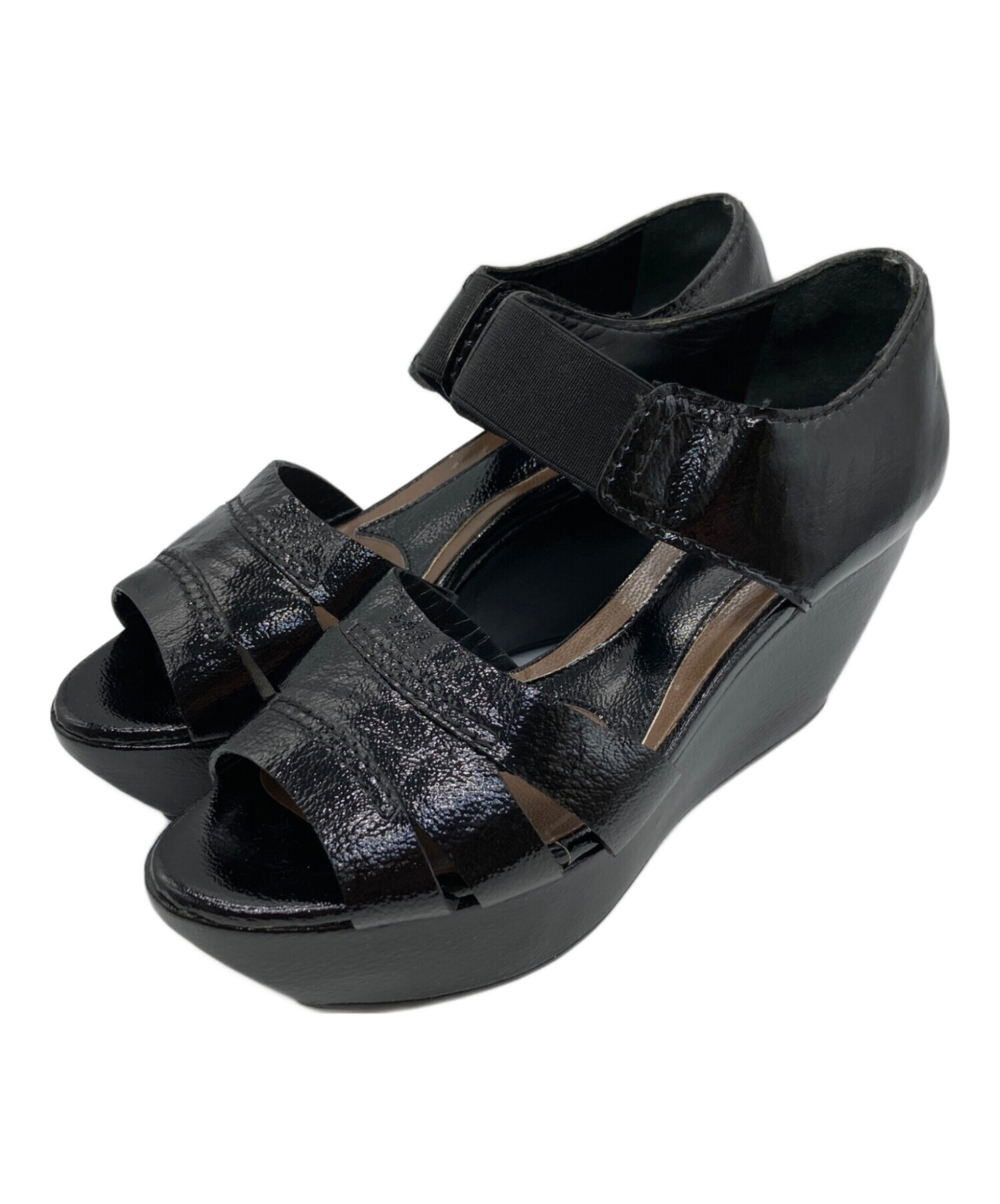 Marni ブラックサンダル 37 ウッドソール　マルニ 中古・古着通販】MARNI (マルニ) エナメルウェッジソールサンダル