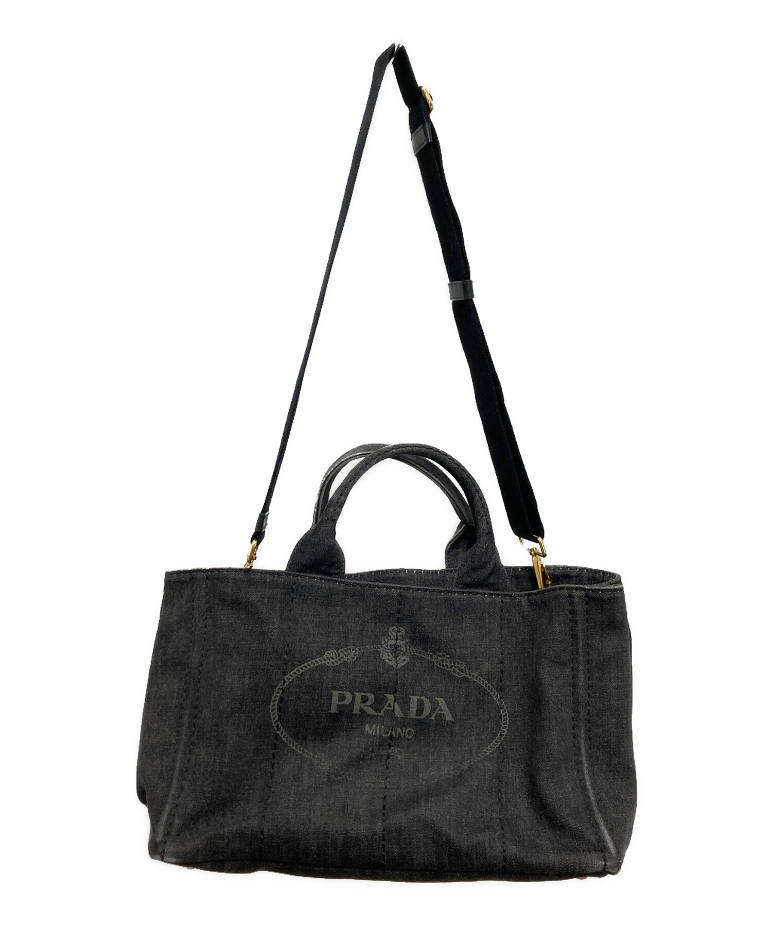 中古・古着通販】PRADA (プラダ) カナパブラックデニムバッグ／2WAY 