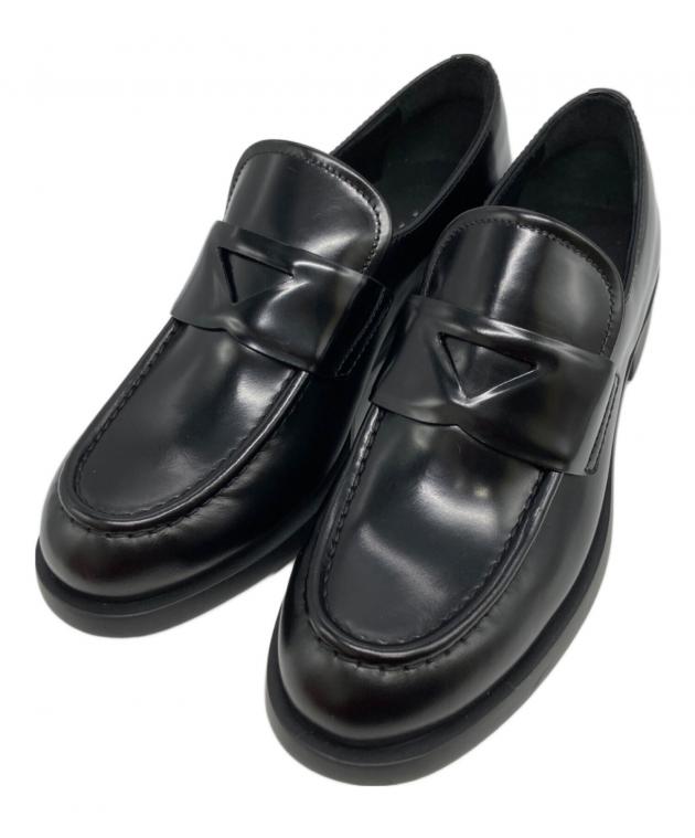 PRADA ブラック レザーローファー　37 プラダブラックレザー ローファー37 - メルカリ
