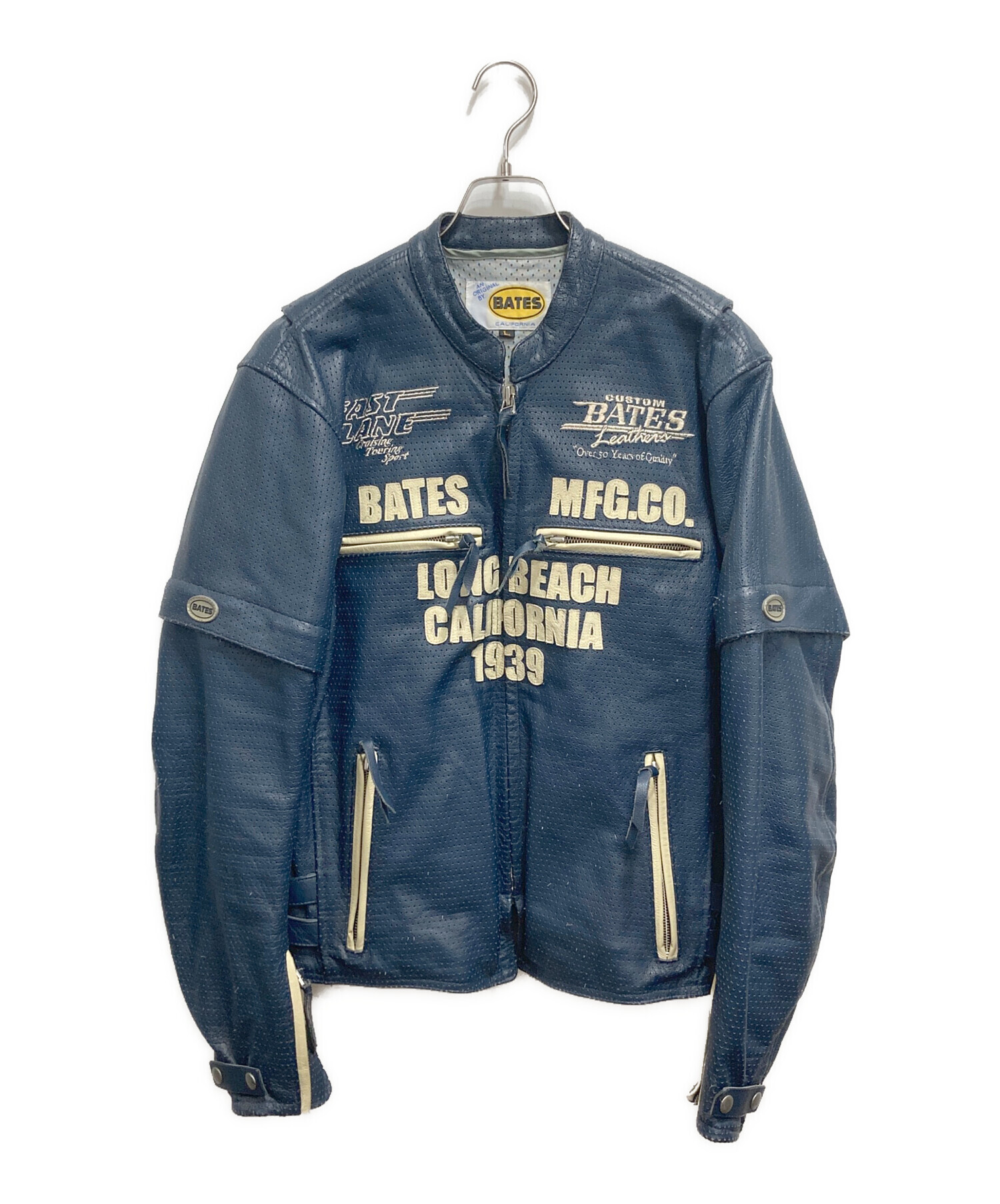 の*ち様 BATES　パンチングレザー　ジャケット　ネイビー　XL LL ベイツ の*ち様 BATES パンチングレザー ジャケット ネイビー XL LL