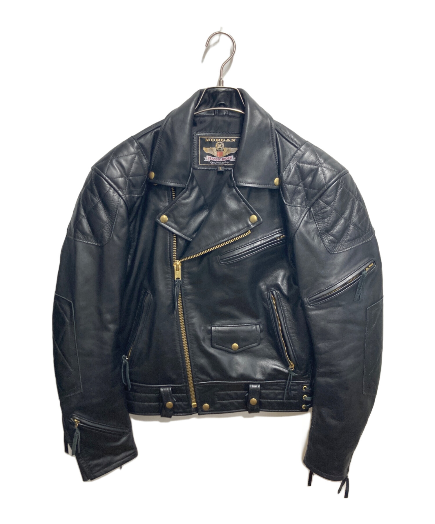 【サイズ44】MORGAN ライダースジャケット　ダブル　本革　ブラック 中古・古着通販】MORGAN (モーガン) ダブルライダースジャケット