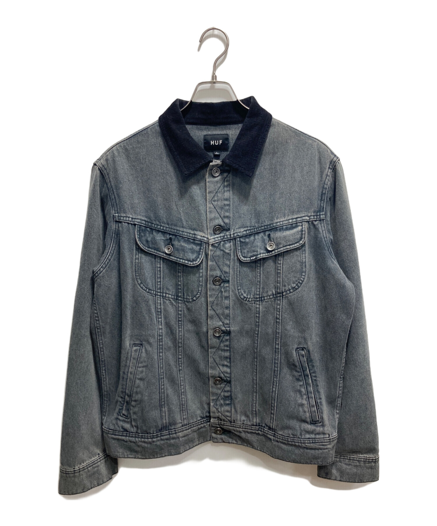 中古・古着通販】HUF (ハフ) スカル刺繍デニムジャケット ブラック 