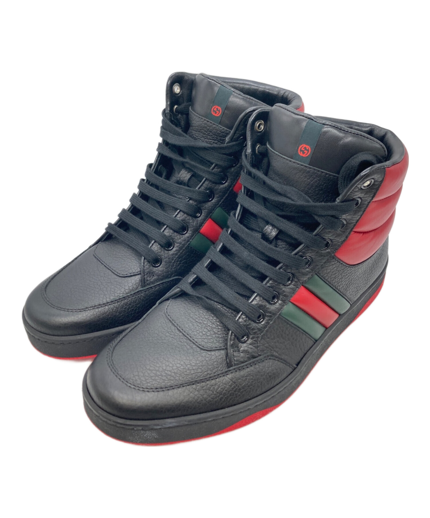 中古・古着通販】GUCCI (グッチ) レザーハイカットスニーカー ブラック
