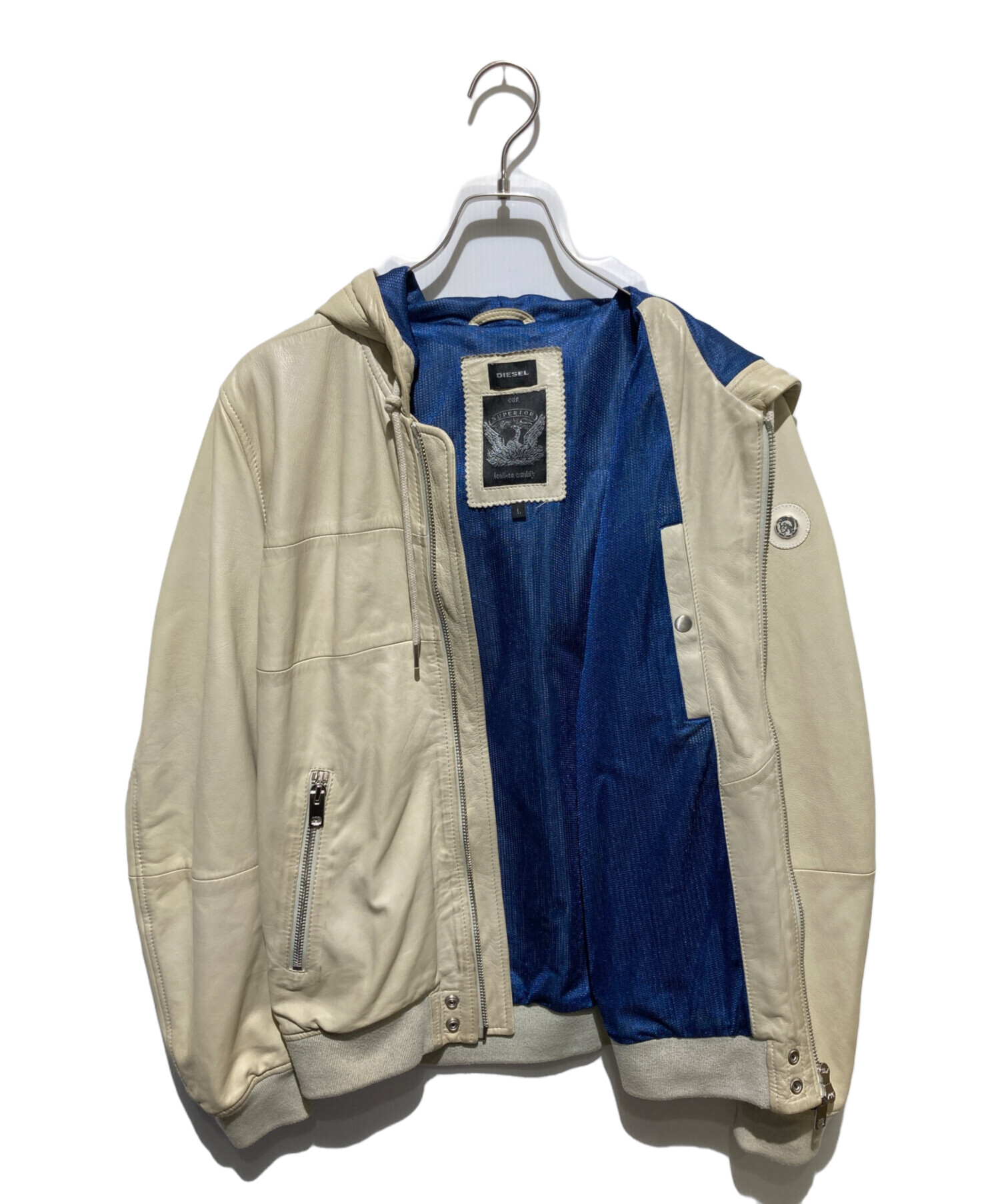 中古・古着通販】DIESEL (ディーゼル) フード付きレザージャケット 