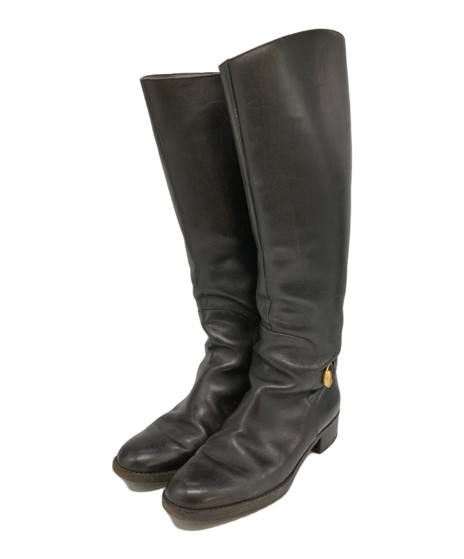 中古・古着通販】GUCCI (グッチ) レザーロングブーツ ブラック サイズ