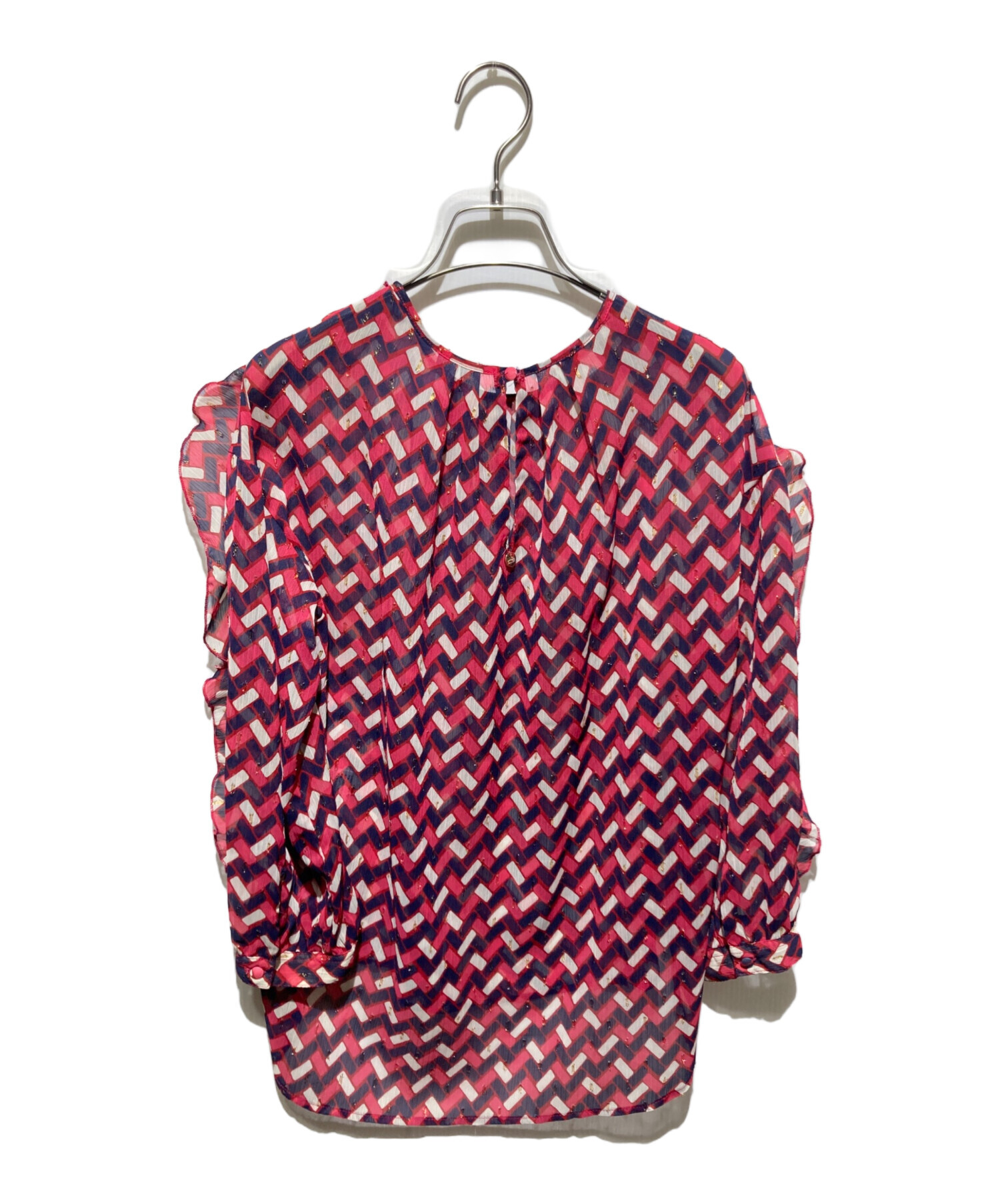 【未使用28600円】ナラカミーチェ♦️春物✨完売 幾何柄フリルワンピース NARACAMICIE】フリルワンピース(1(M)9号 パープル): ナラカミーチェ