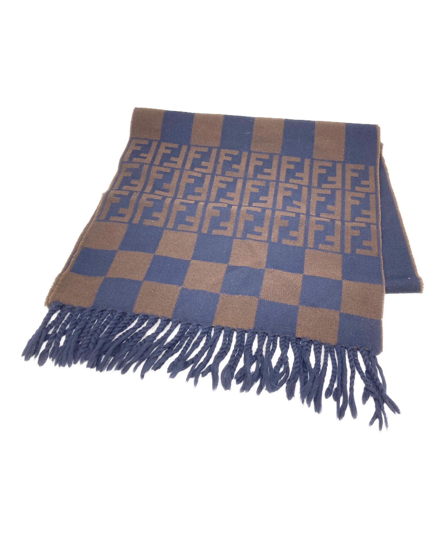 FENDI チェック柄マフラー ブラウン・ネイビー 中古・古着通販】FENDI (フェンディ) ズッカ柄マフラー ブラウン