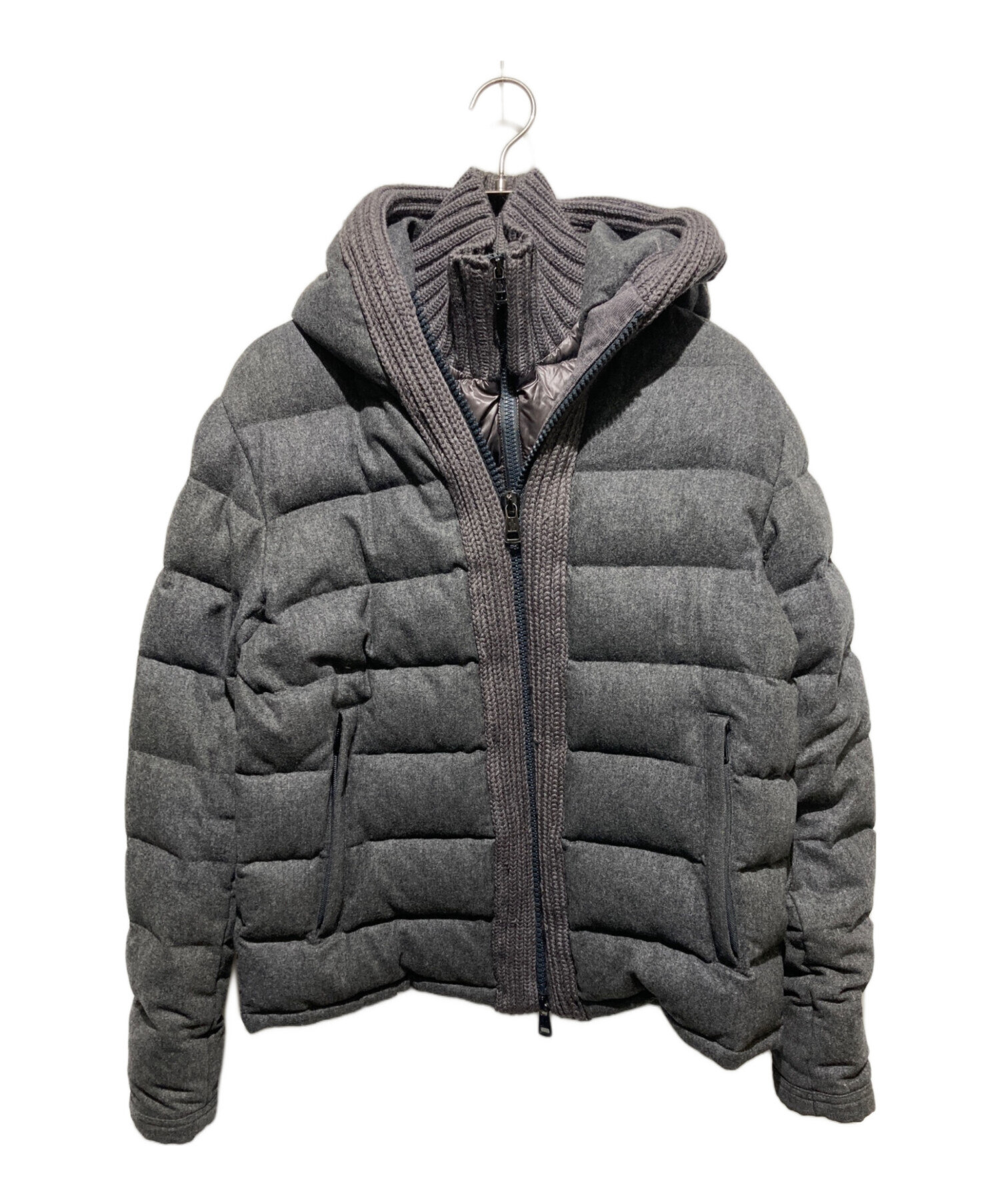 モンクレール canut カヌート ダウンジャケット ニット切替サイズ5 XXL モンクレール MONCLER カヌート CANUT グレー フード付き ウール 美品
