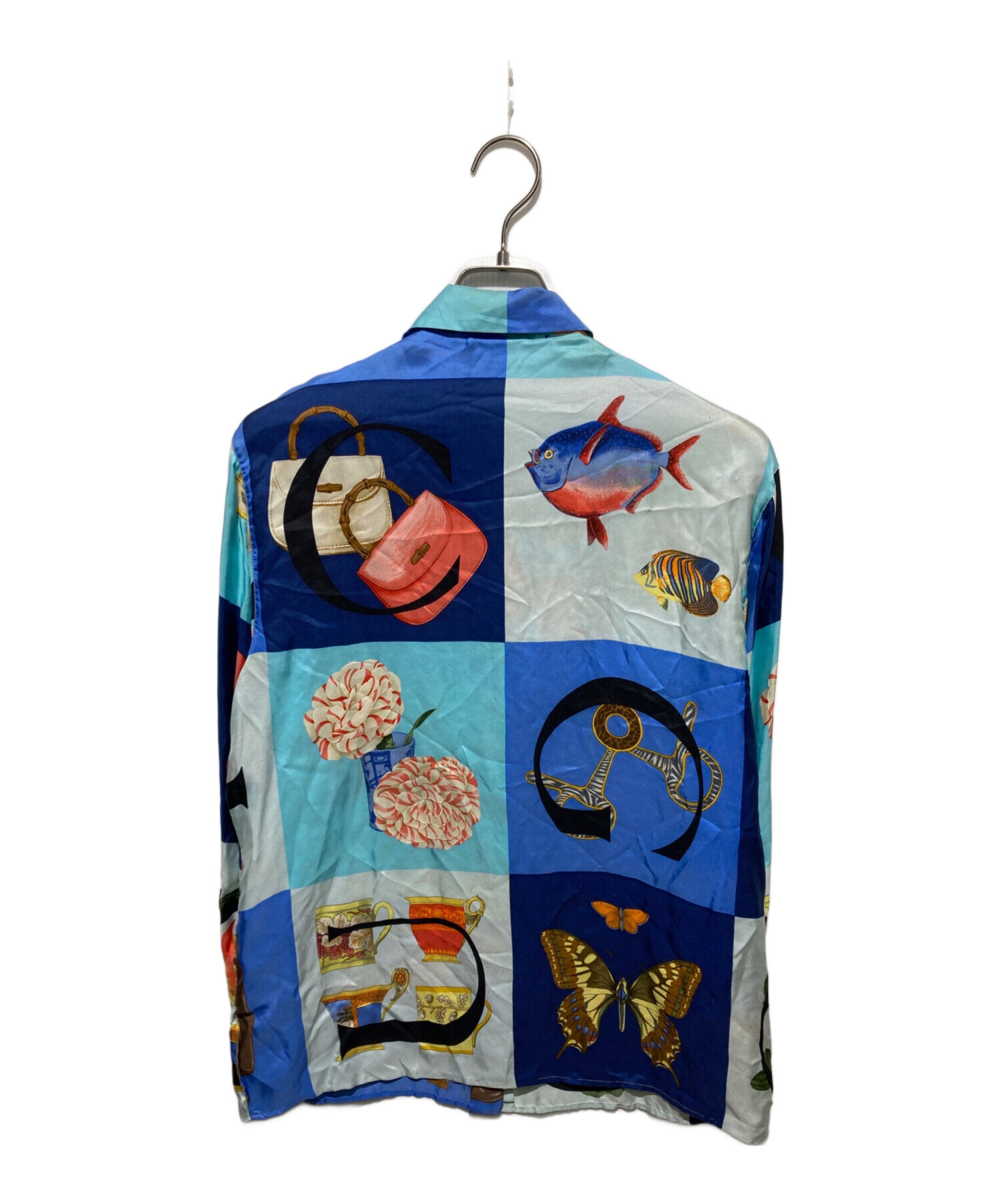 中古・古着通販】GUCCI (グッチ) プリントシルクシャツ ブルー サイズ