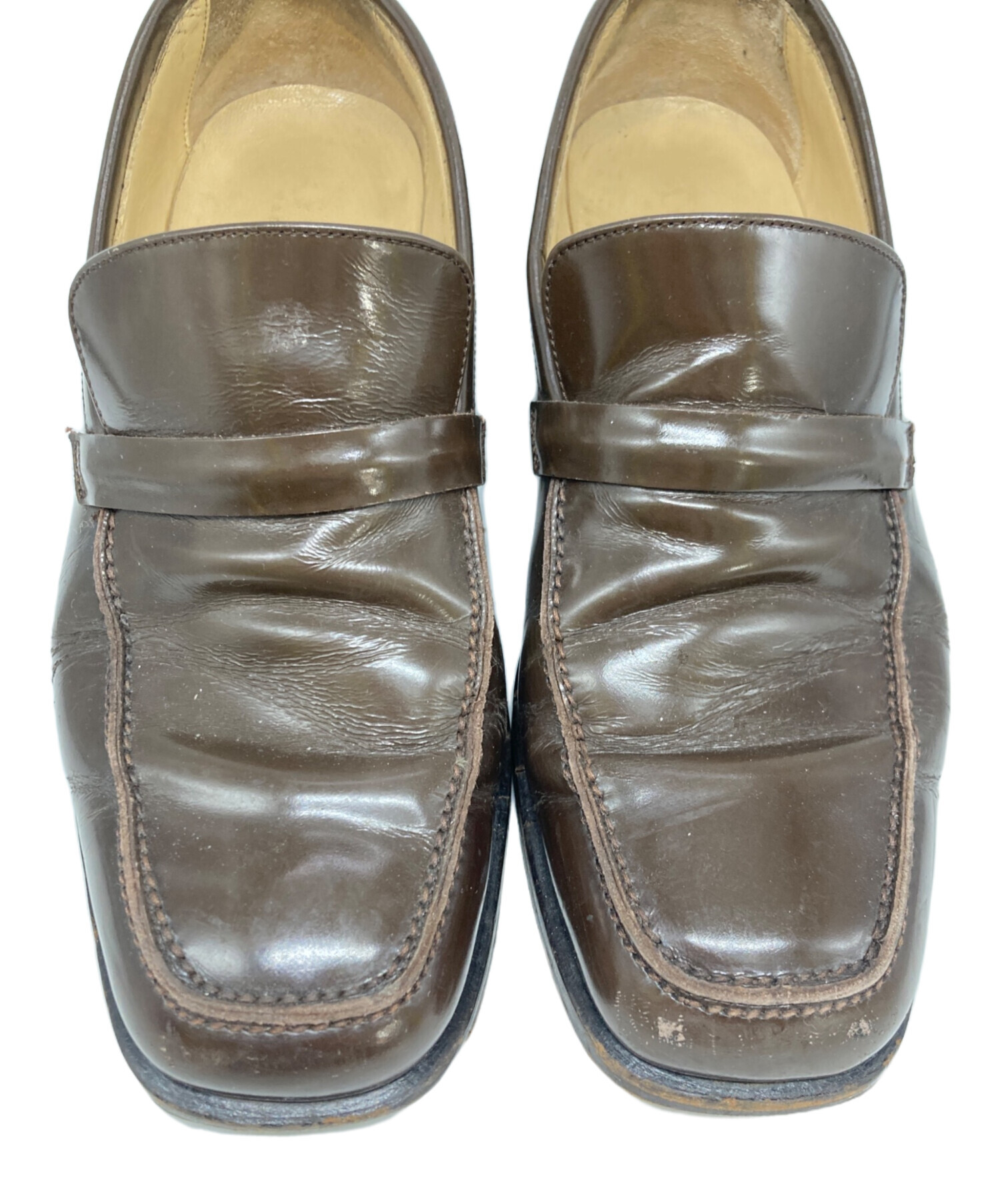 中古・古着通販】GUCCI (グッチ) スクエアトゥローファー ブラウン