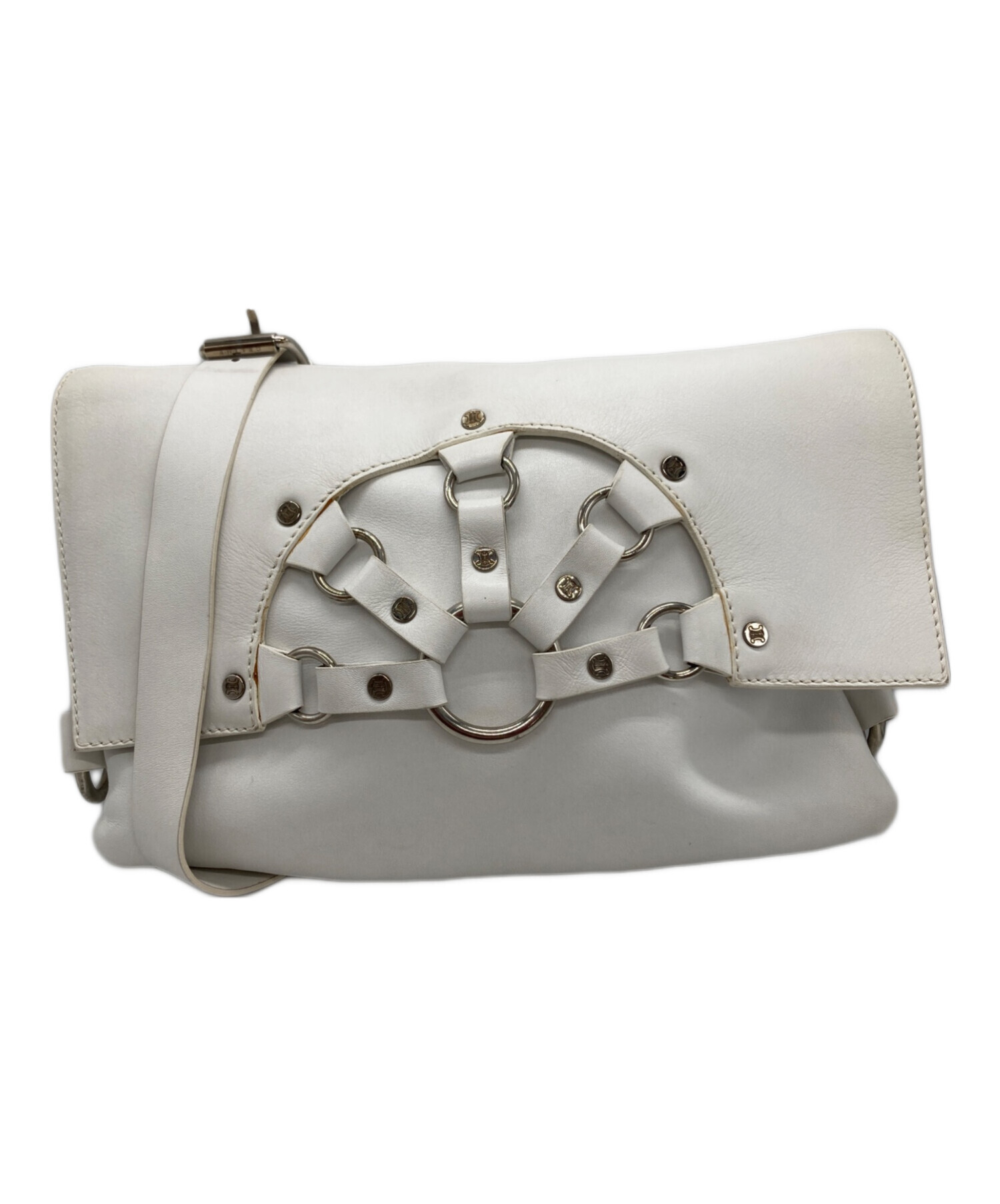 CELINE セリーヌ ショルダーバッグ  白 【古着】【中古】【送料無料】 CELINE セリーヌ ティーン トリオンフ ショルダーバッグ レザー