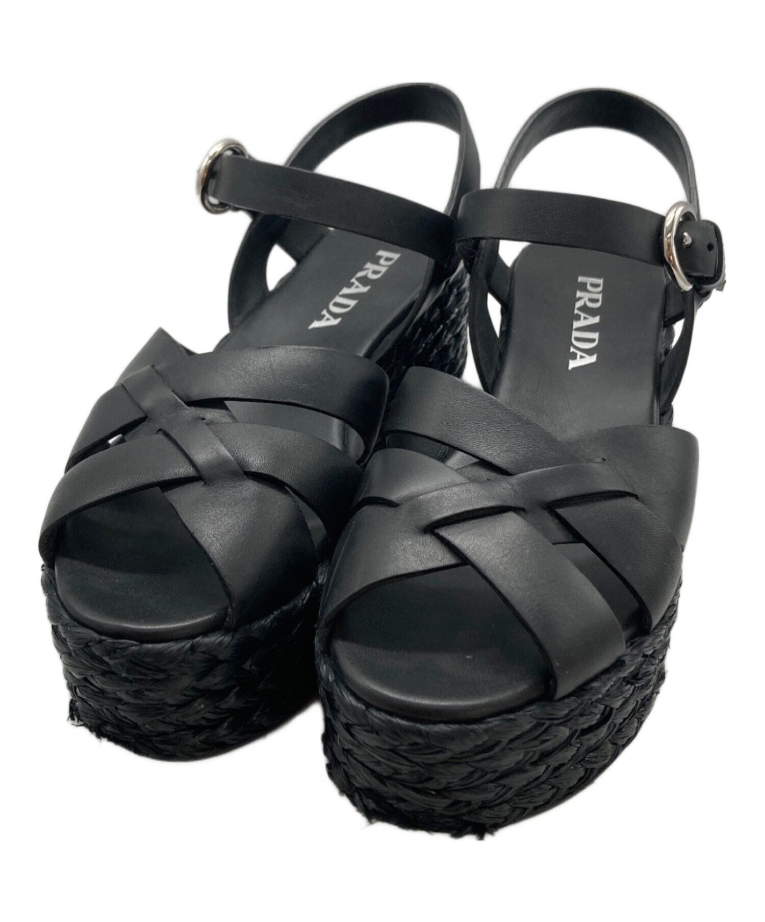 中古・古着通販】PRADA (プラダ) エスパドリーユ厚底サンダル ブラック