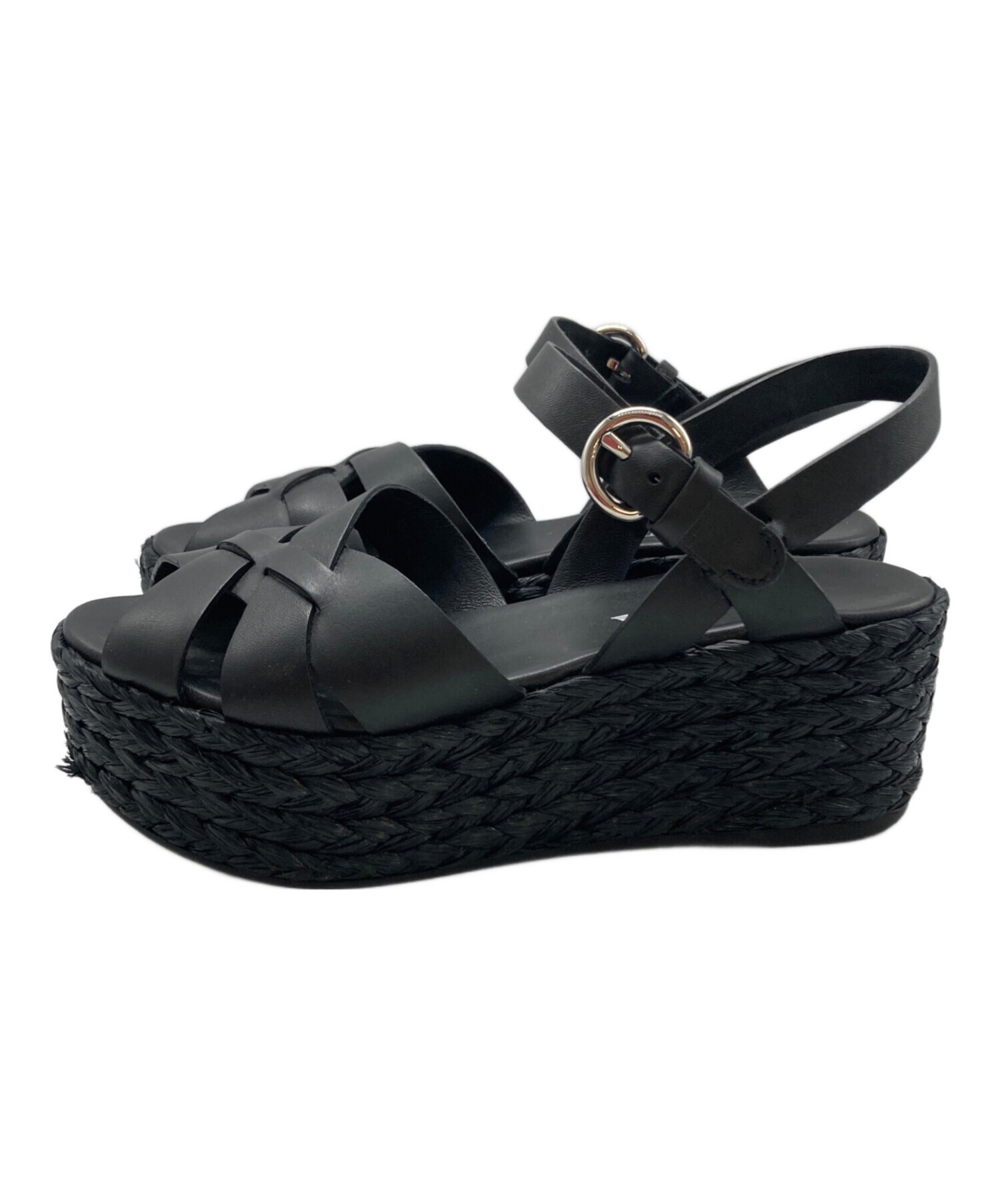 美品 PRADA プラダ エスパドリーユ レースアップ 黒 36 23cm 中古・古着通販】PRADA (プラダ) エスパドリーユ厚底サンダル ブラック