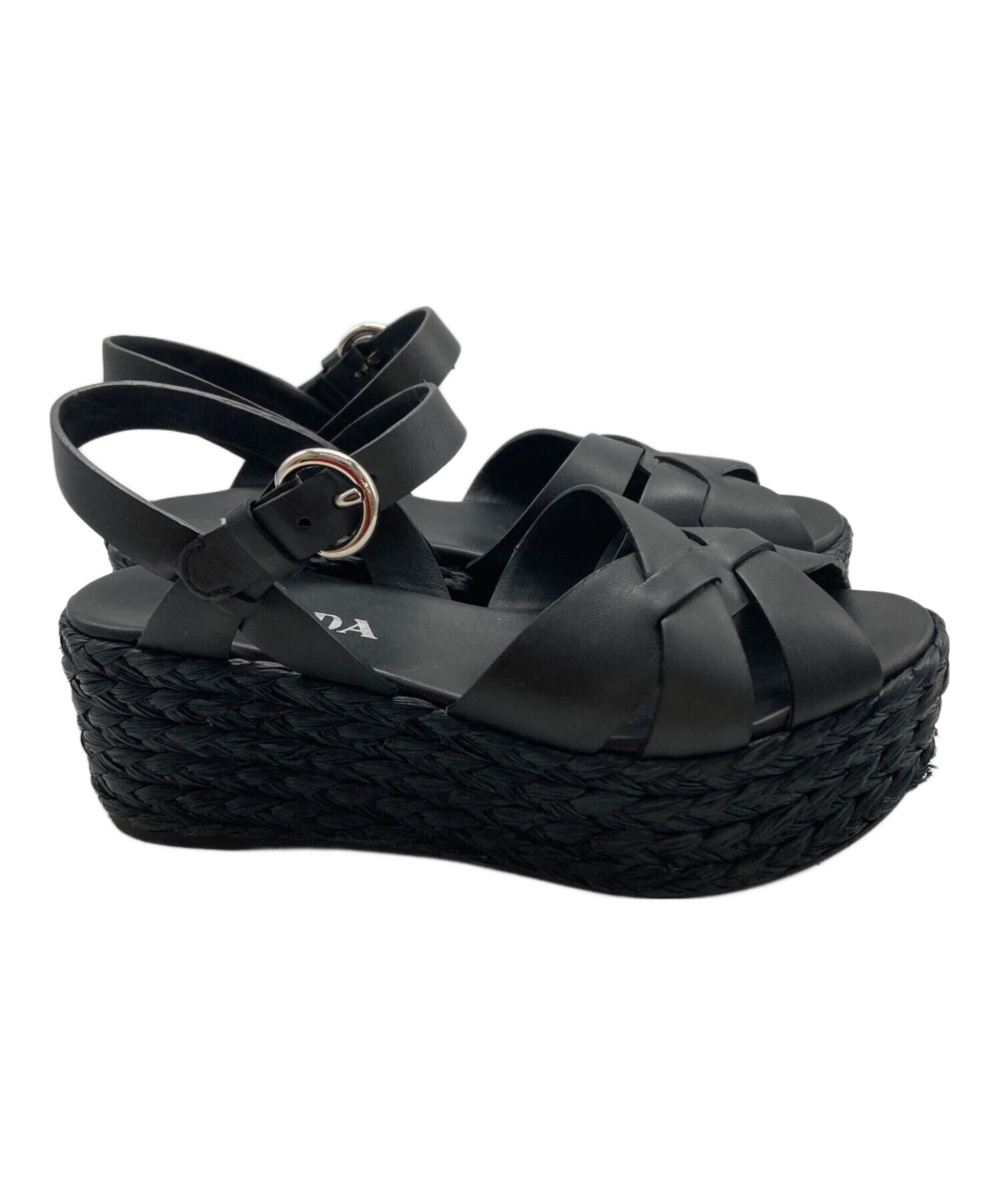 中古・古着通販】PRADA (プラダ) エスパドリーユ厚底サンダル ブラック 中古・古着通販】PRADA (プラダ) エスパドリーユ厚底サンダル ブラック