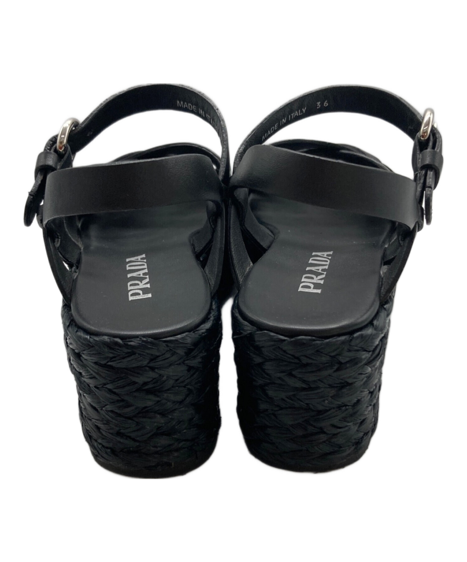 中古・古着通販】PRADA (プラダ) エスパドリーユ厚底サンダル ブラック 中古・古着通販】PRADA (プラダ) エスパドリーユ厚底サンダル ブラック
