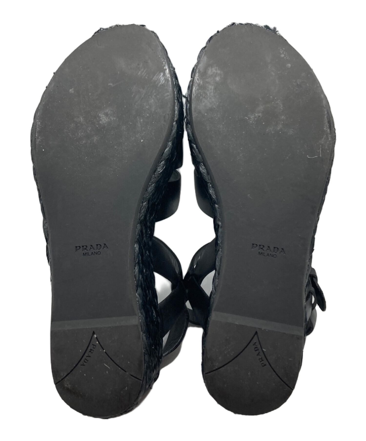 中古・古着通販】PRADA (プラダ) エスパドリーユ厚底サンダル ブラック 中古・古着通販】PRADA (プラダ) エスパドリーユ厚底サンダル ブラック