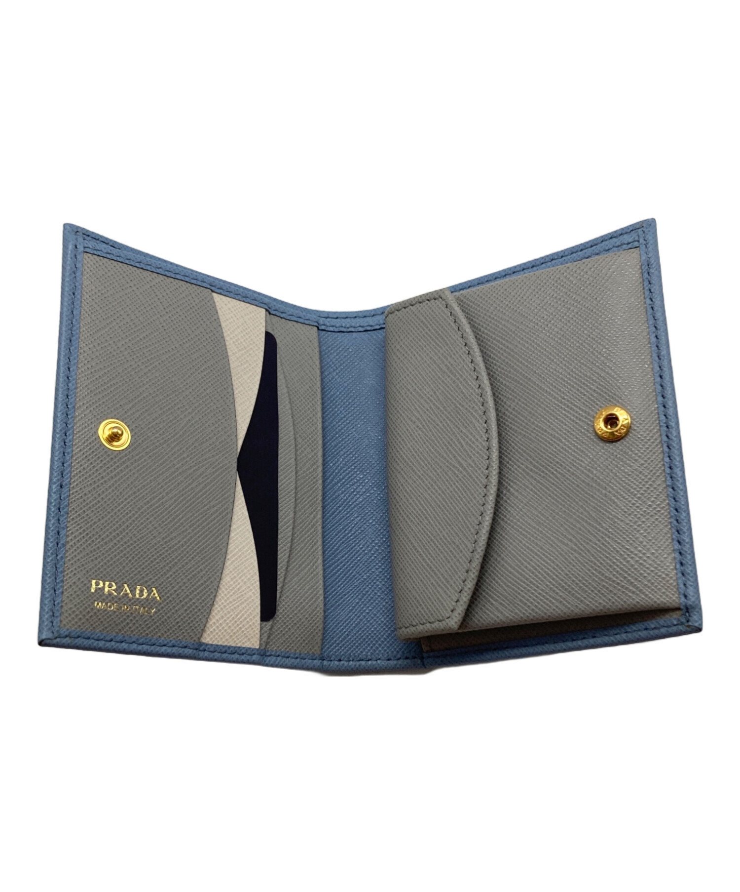 最終値下げ プラダ PRADA  サフィアーノ トライアングル ブルー 中古・古着通販】PRADA (プラダ) サフィアーノトライアングル 財布