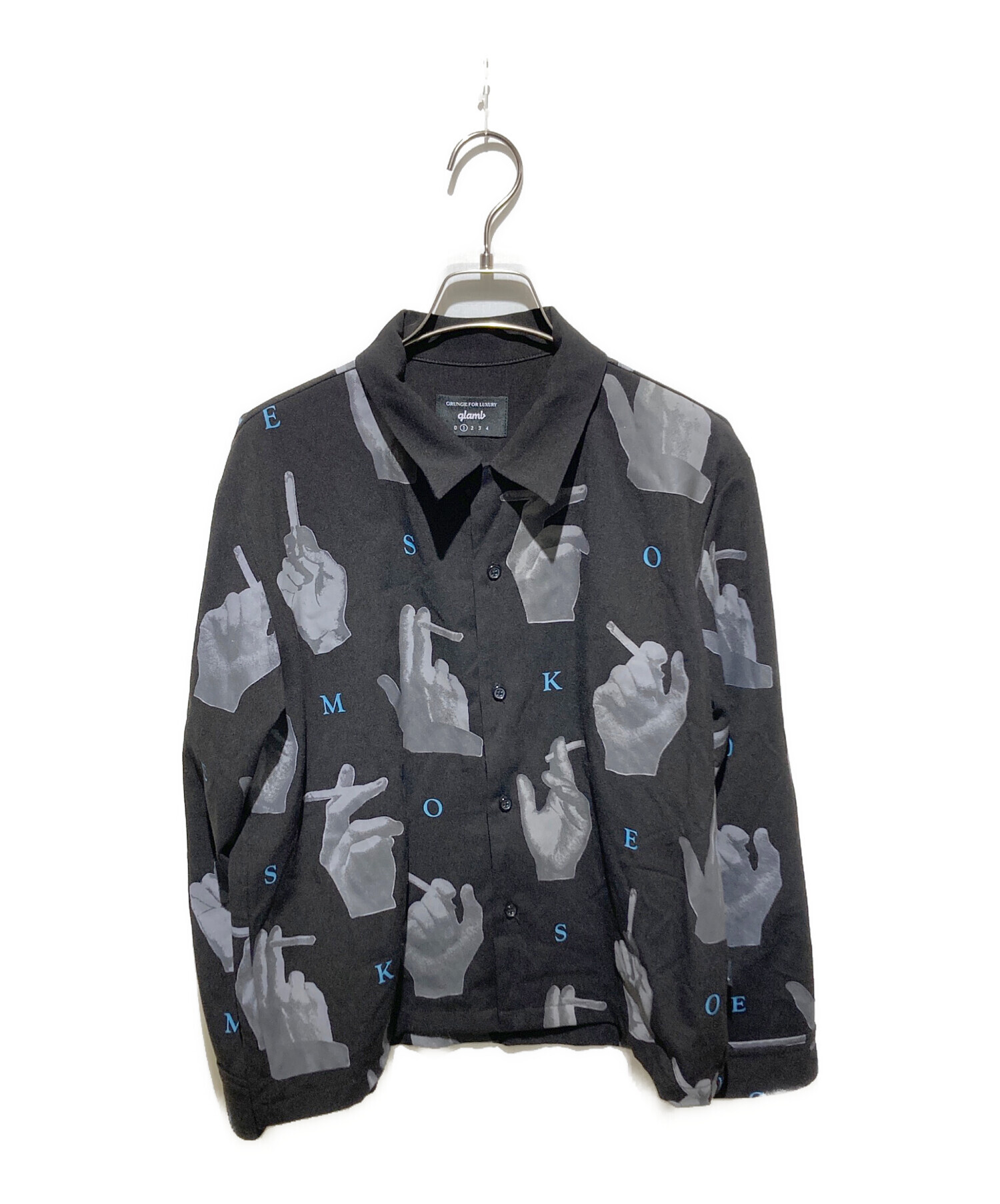【glamb(グラム)】SMOKE SH スモークシャツ サイズ0 中古・古着通販】glamb (グラム) SMOKE総柄シャツ ブラック サイズ:1