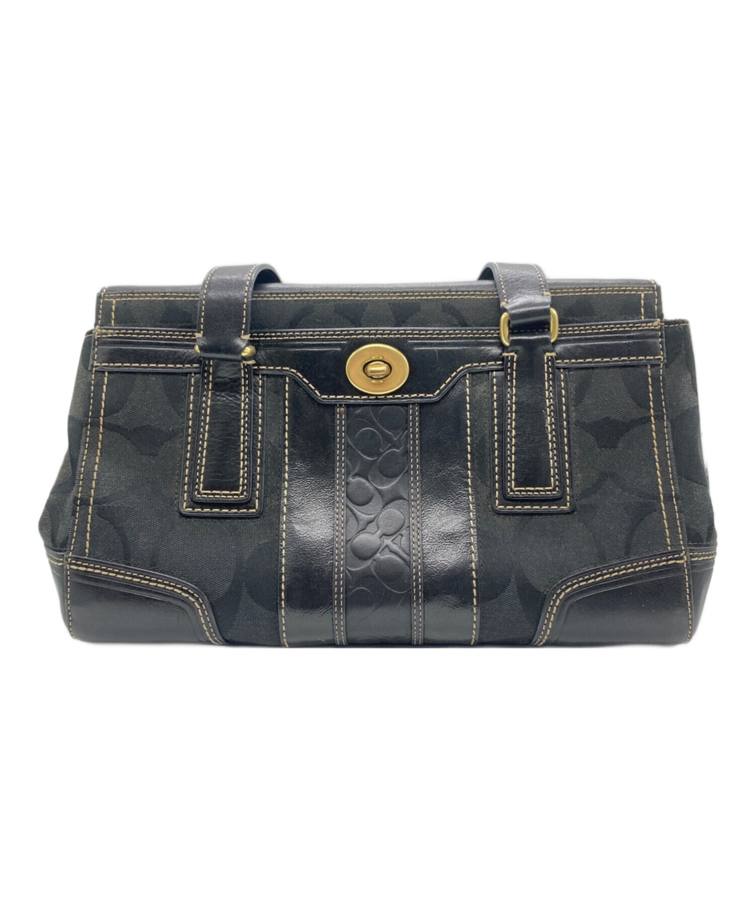 中古・古着通販】COACH (コーチ) シグネチャーハンドバッグ ブラック 