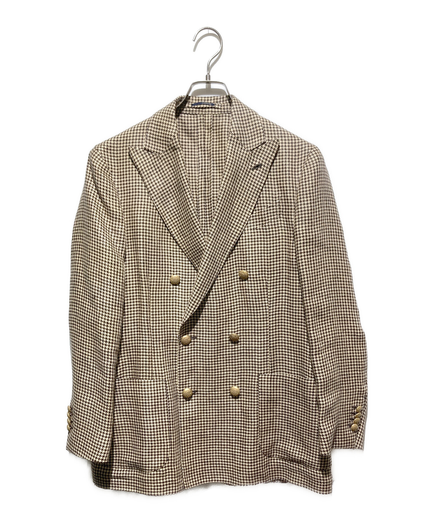【美品】LARDINI 春夏テーラード リネン混 チェック ベージュ　46 中古・古着通販】LARDINI (ラルディーニ) リネン千鳥柄ダブル
