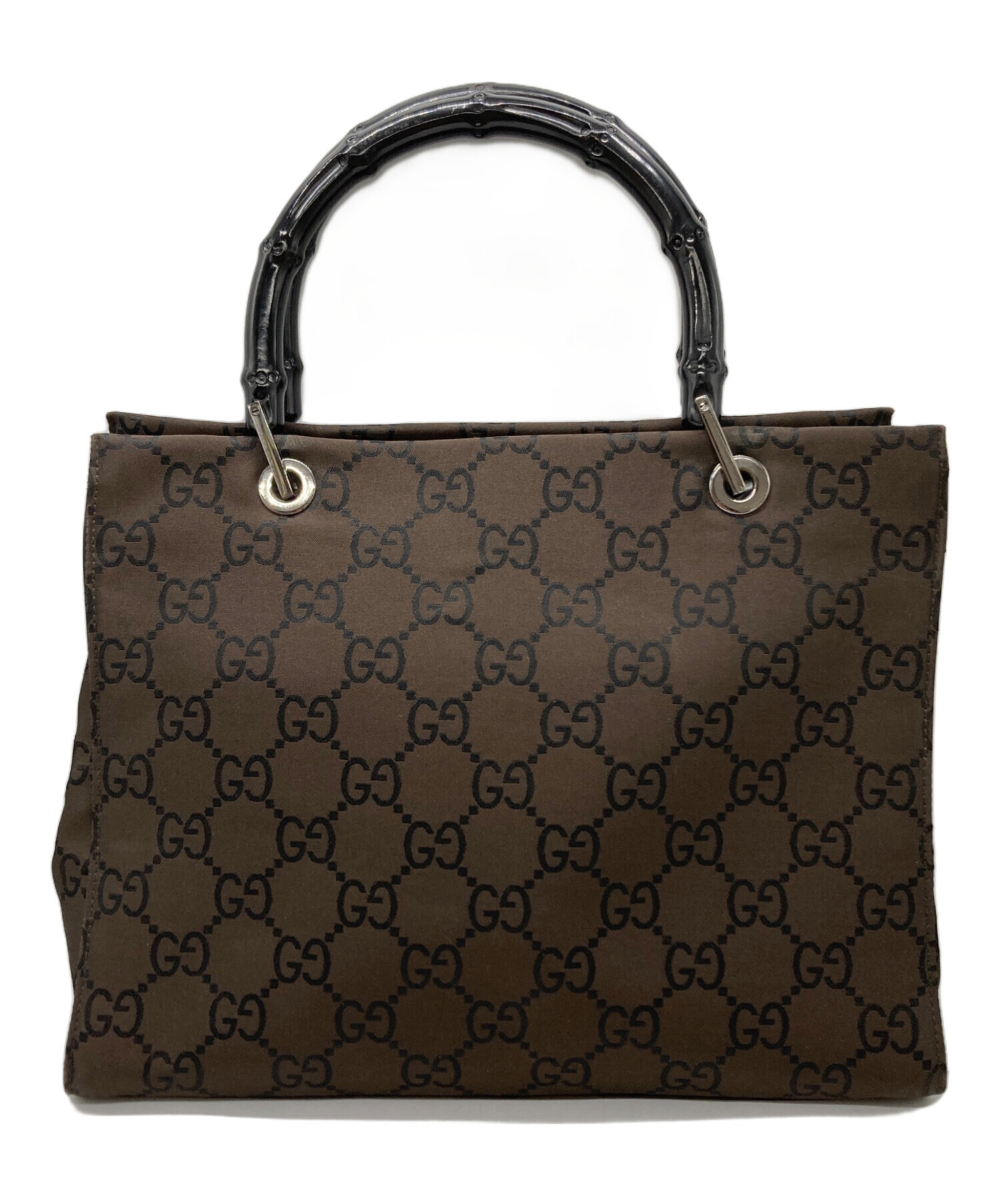 GUCCI ダークブラウン ナイロン バンブーハンドバッグ 中古・古着通販】GUCCI (グッチ) GG柄 ナイロンバンブーハンドルバッグ