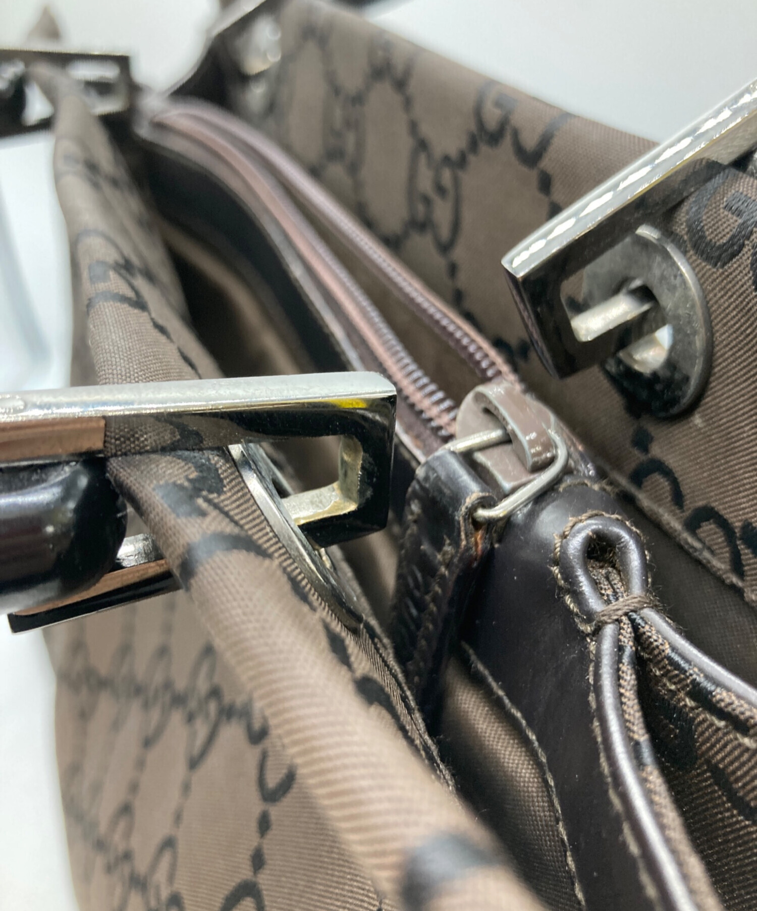 中古・古着通販】GUCCI (グッチ) GG柄 ナイロンバンブーハンドルバッグ
