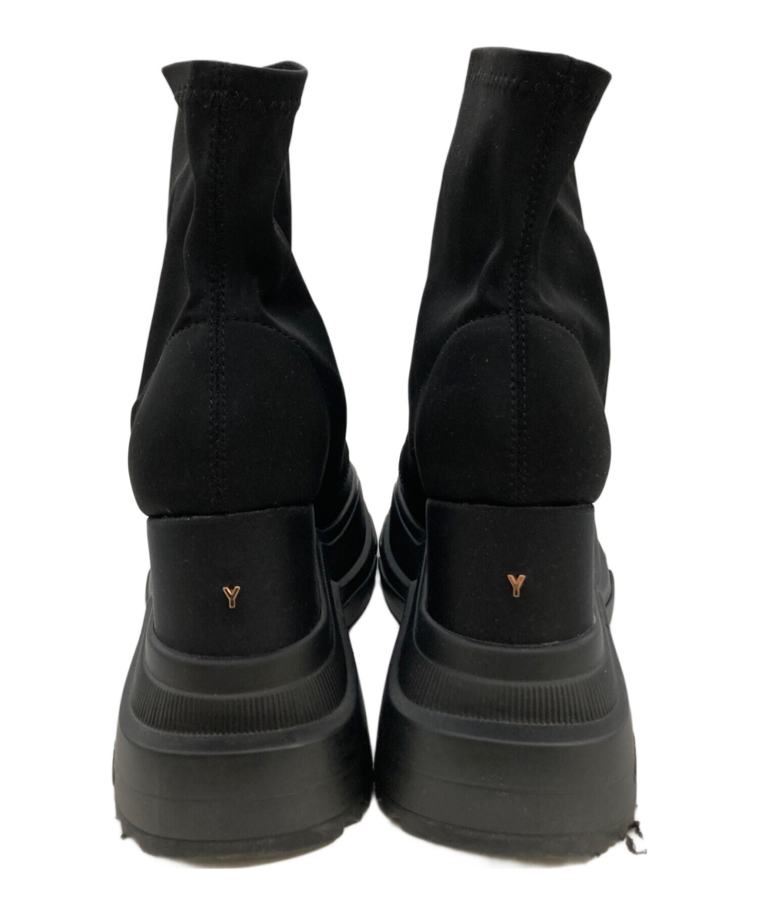 中古・古着通販】YELLO (イエロ) TOKYO BLACK WEDGE HEEL SHORT BOOTS