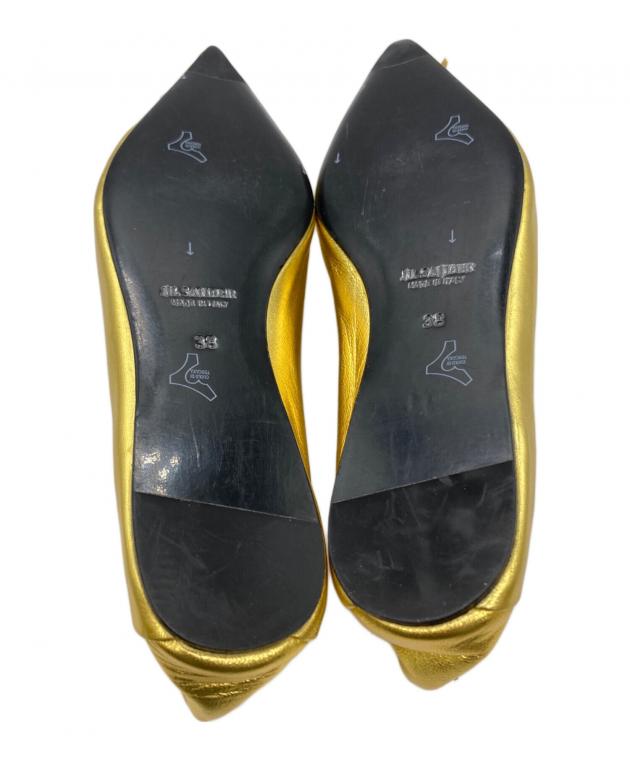 JIL SANDER ゴールド フラットシューズ　38 中古・古着通販】JIL SANDER (ジルサンダー) バレリーナフラット