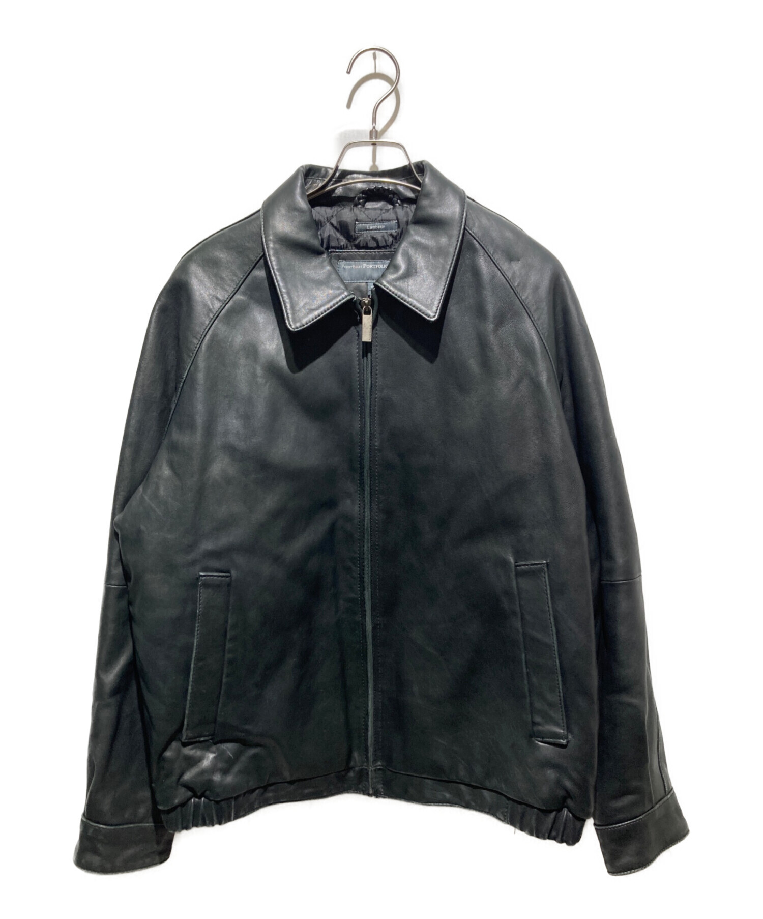 Y2K ペリーエリス ラムスキン レザー トラッカージャケット ブラック L 中古・古着通販】PERRY ELLIS PORTFOLIO (ペリーエリス) ラムスキン