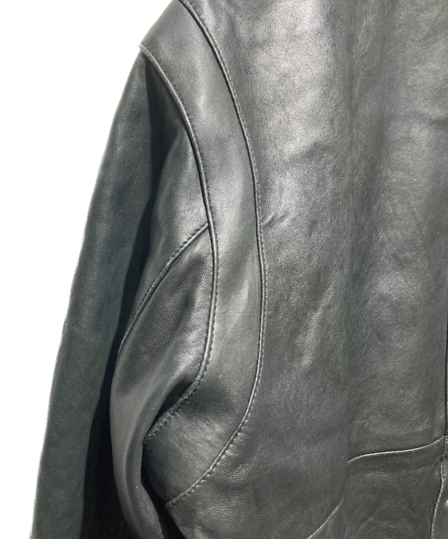 Y2K ペリーエリス ラムスキン レザー トラッカージャケット ブラック L 中古・古着通販】PERRY ELLIS PORTFOLIO (ペリーエリス) ラムスキン