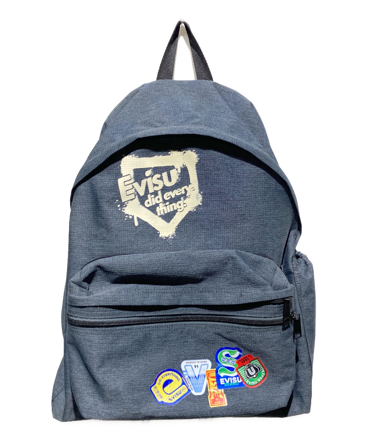 EVISU パッチワークデニムリュック 中古・古着通販】EVISU (エヴィス) フェイクステッカーロゴプリント