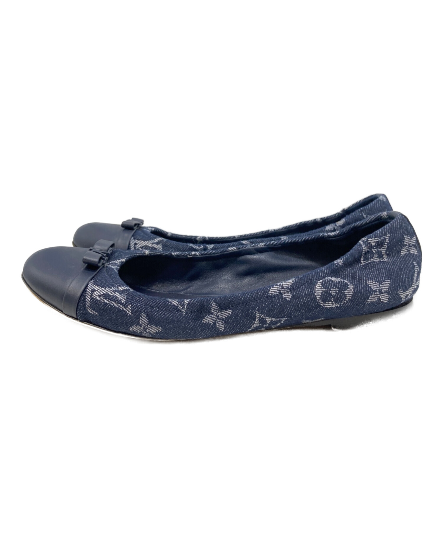 LOUIS VUITTON ロゴリボン デニム フラットシューズ 中古・古着通販】LOUIS VUITTON (ルイ ヴィトン) LVロゴデニム