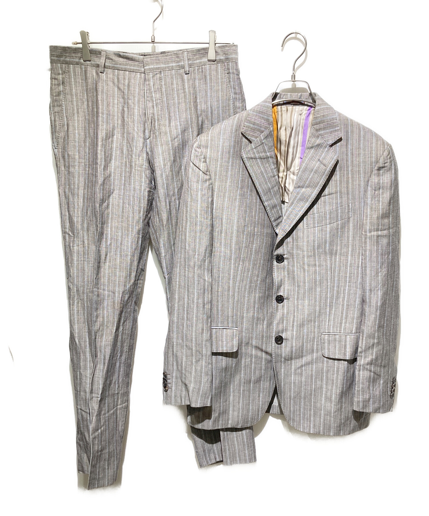 エトロ　スーツ　グレー系ストライプ 中古・古着通販】ETRO (エトロ) 裏地ストライプリネン混セットアップ