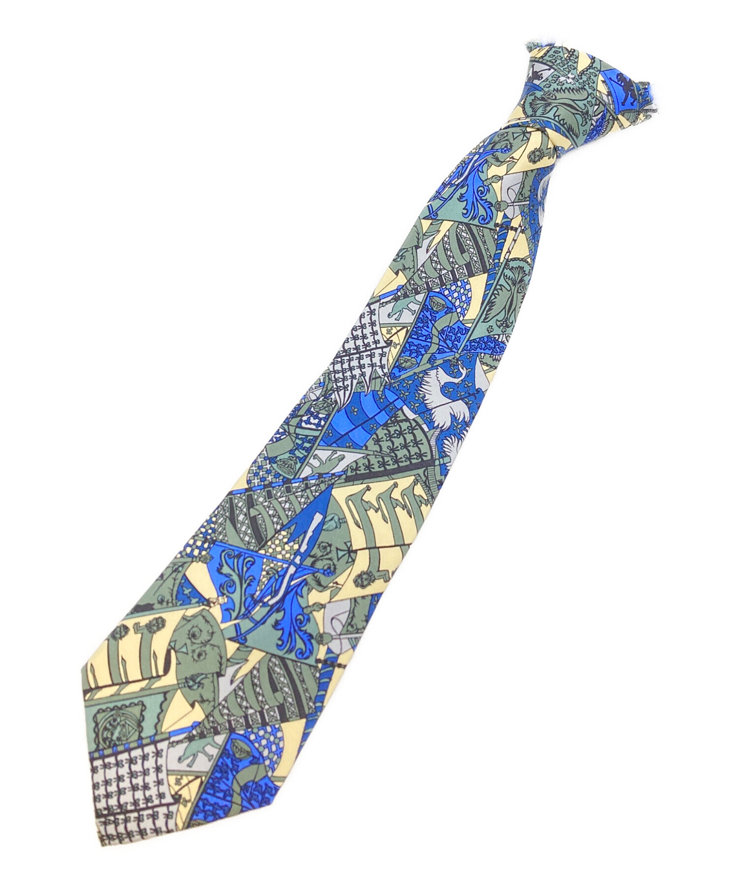中古・古着通販】HERMES (エルメス) 総柄シルクネクタイ ブルー サイズ
