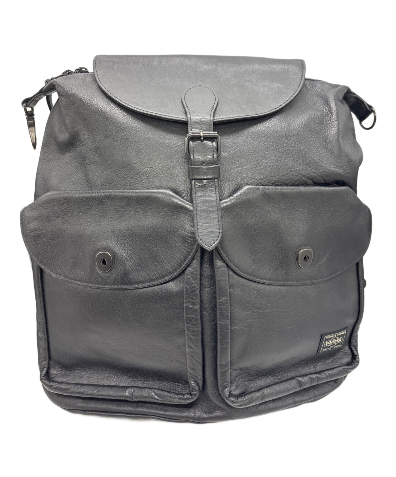 希少✨PORTER/ポーター CORTINA レザー　リュック/バックパック 中古・古着通販】PORTER (ポーター) CORTINA/レザーリュック ブラック