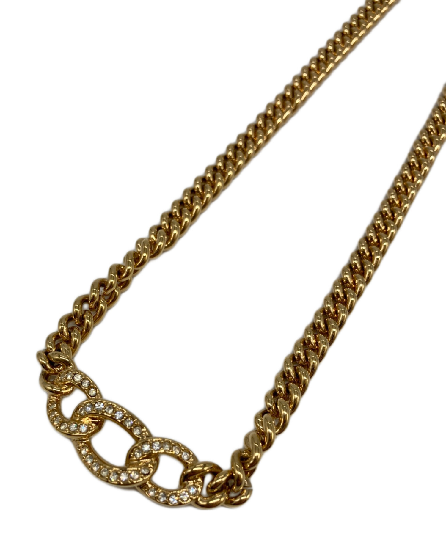 ＋Dior ディオール　ゴールド　チェーンネックレス　ラインストーン　パール付き 中古・古着通販】Christian Dior (クリスチャン ディオール) ライン