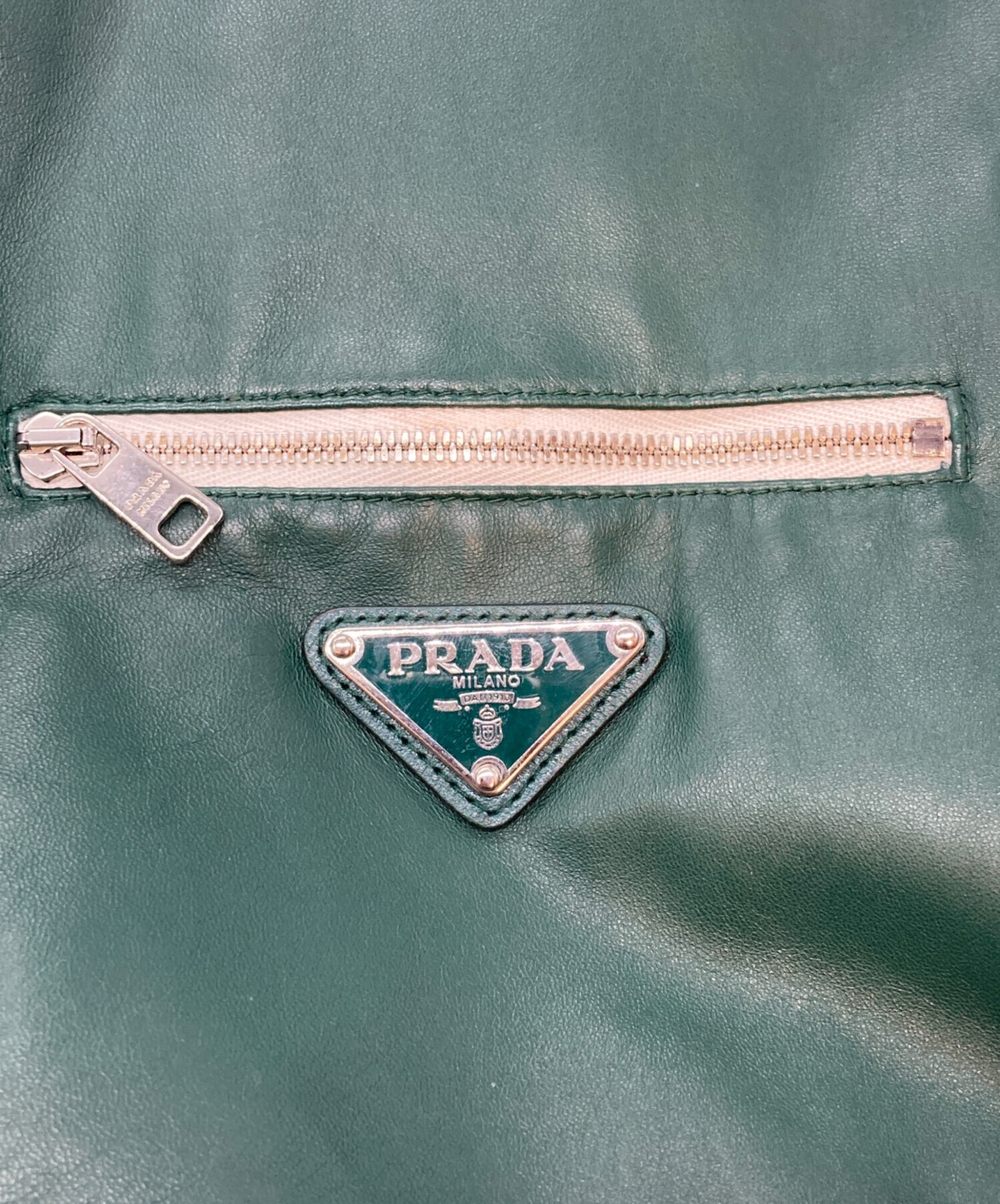 【値下げ中】PRADA プラダ - ラムレザー ジャケット 中古・古着通販】PRADA (プラダ) ラムレザージャケット グリーン