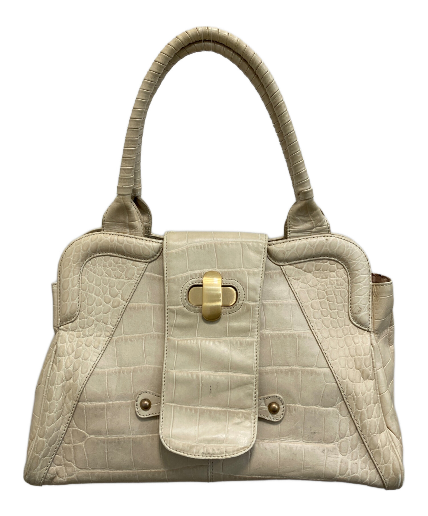 中古・古着通販】MaxMara (マックスマーラ) クロコ型押しハンドバッグ 
